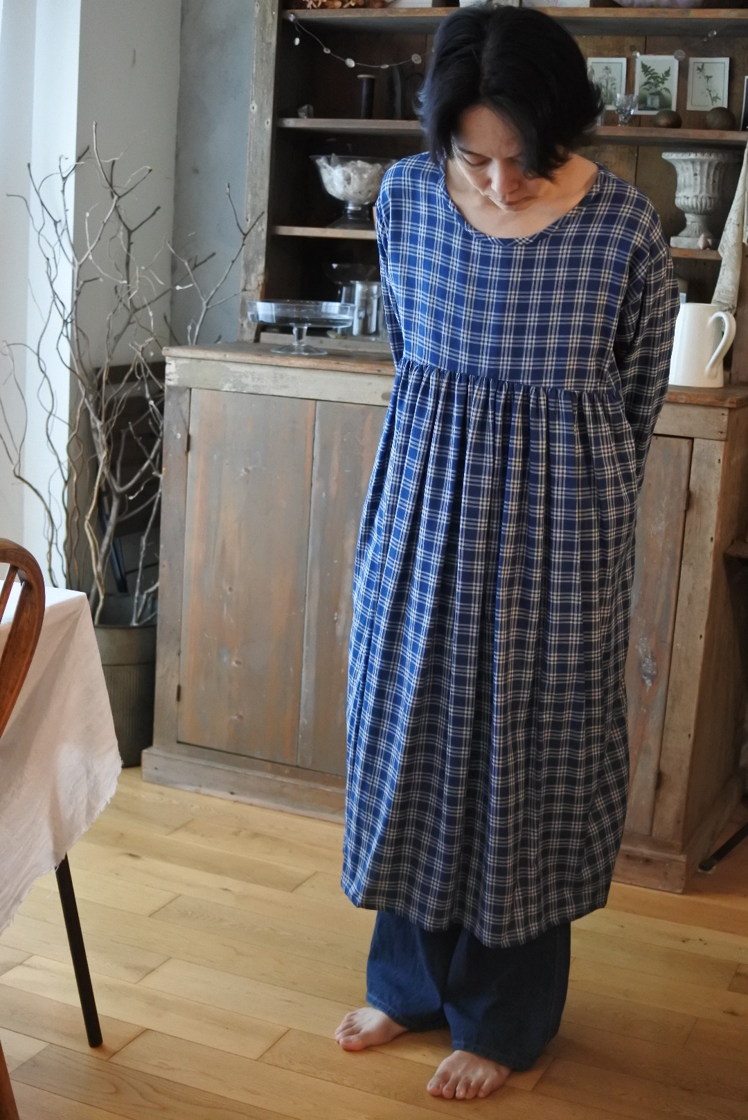 ハイウエスト切り替えギャザーワンピース チェック Iichi ハンドメイド クラフト作品 手仕事品の通販