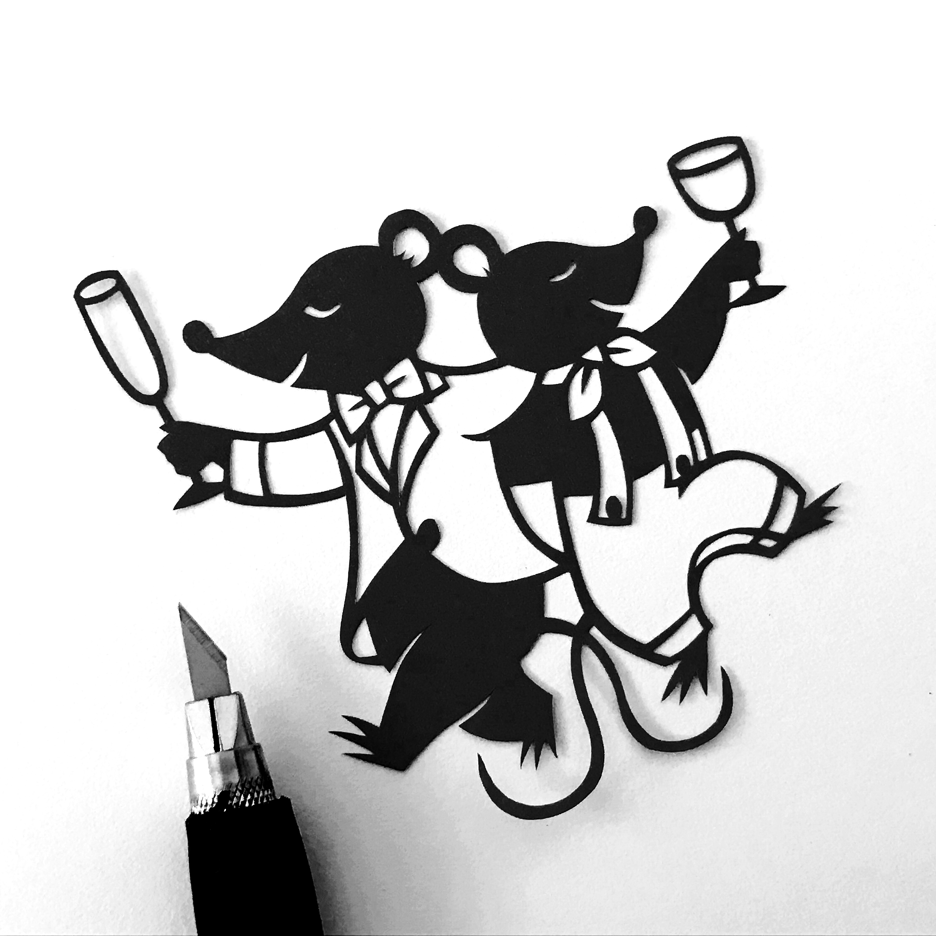 切り絵年賀状 おめでとうネズミ 5枚セット Iichi ハンドメイド クラフト作品 手仕事品の通販