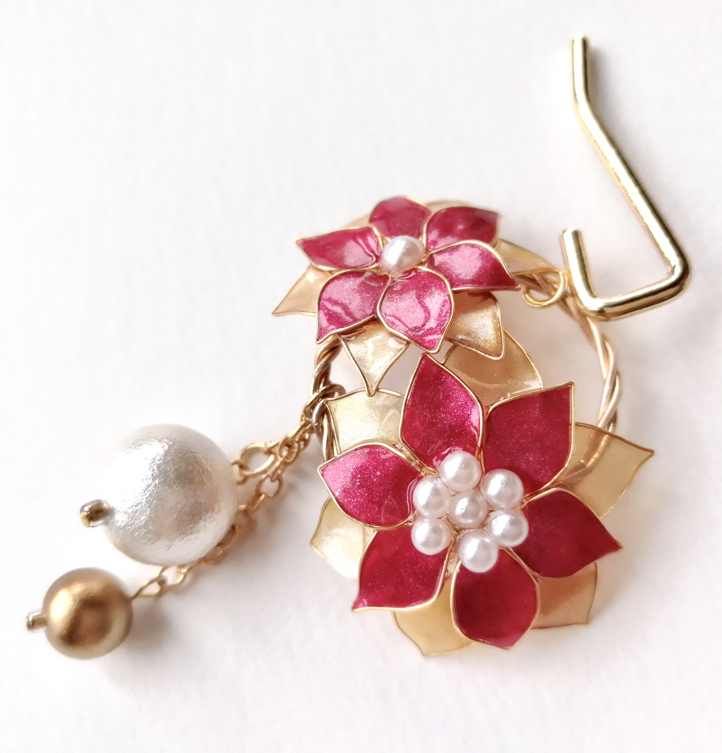 クリスマスフラワーの揺れるリース ポニーフック 赤 Iichi ハンドメイド クラフト作品 手仕事品の通販