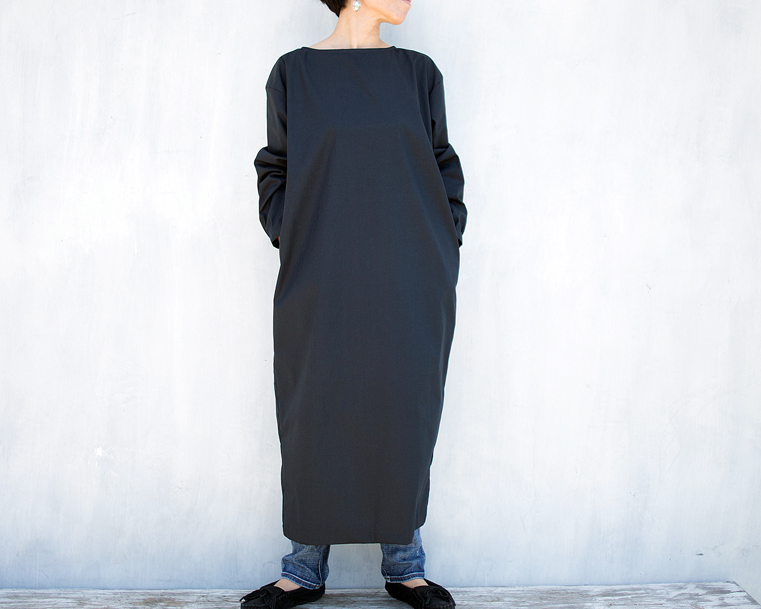 ストレッチバックスリットワンピース 濃紺 Iichi ハンドメイド クラフト作品 手仕事品の通販