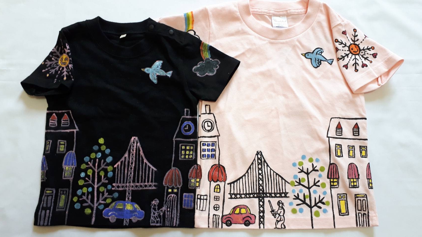 ２枚セット繋がるシャツ 特注手描きtシャツ 名入れ プレゼント出産祝いに お得なセット価格 Iichi ハンドメイド クラフト作品 手仕事品の通販