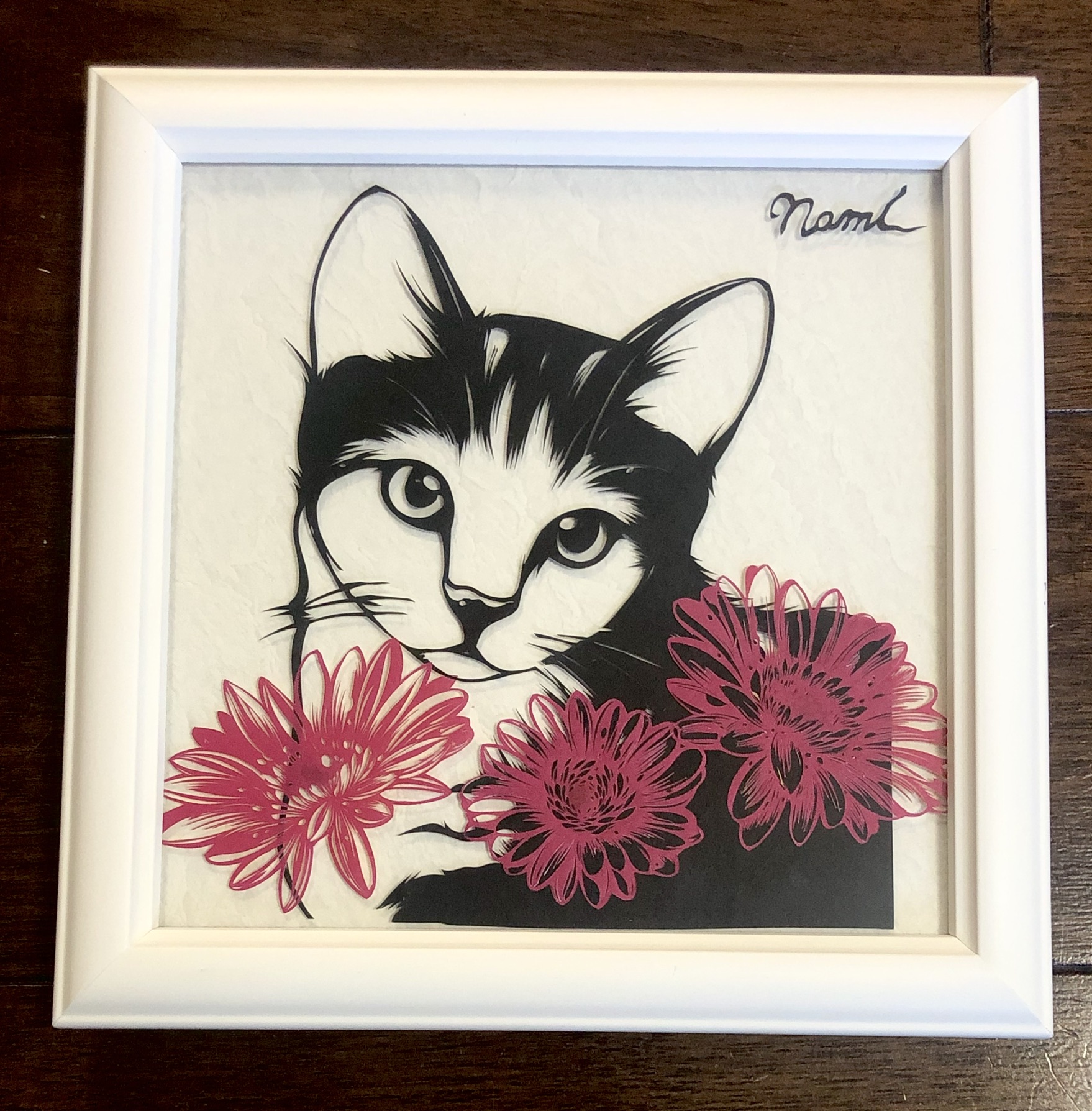 額装済み切り絵作品 猫5 Iichi ハンドメイド クラフト作品 手仕事品の通販