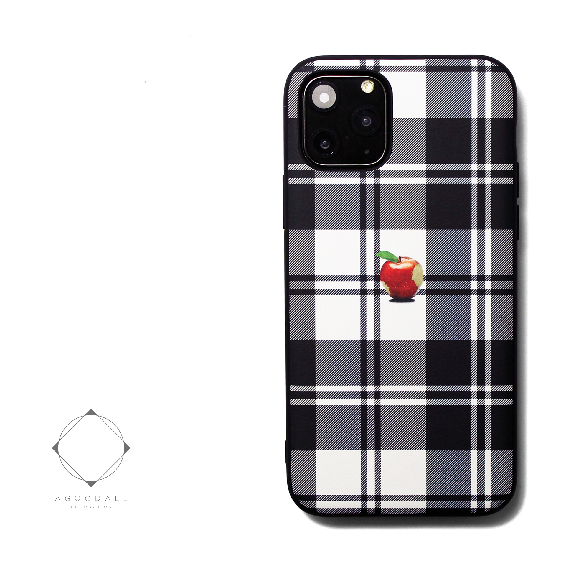Iphone12 12pro 12mini 11 11pro レザーケースカバー タータンチェック 赤リンゴ アップル Iichi ハンドメイド クラフト作品 手仕事品の通販