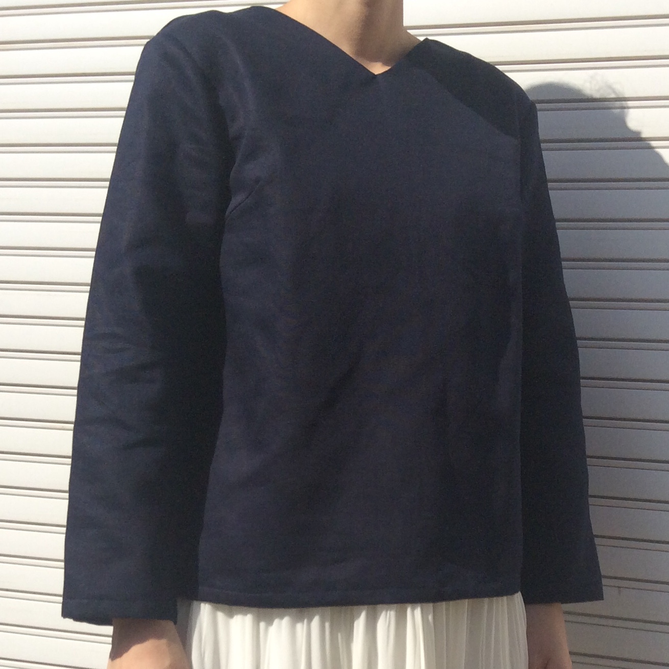 冬こそ コットン しっかり厚手体型カバーtブラウス クラシックネイビー Vネック 長袖 Iichi ハンドメイド クラフト作品 手仕事品の通販