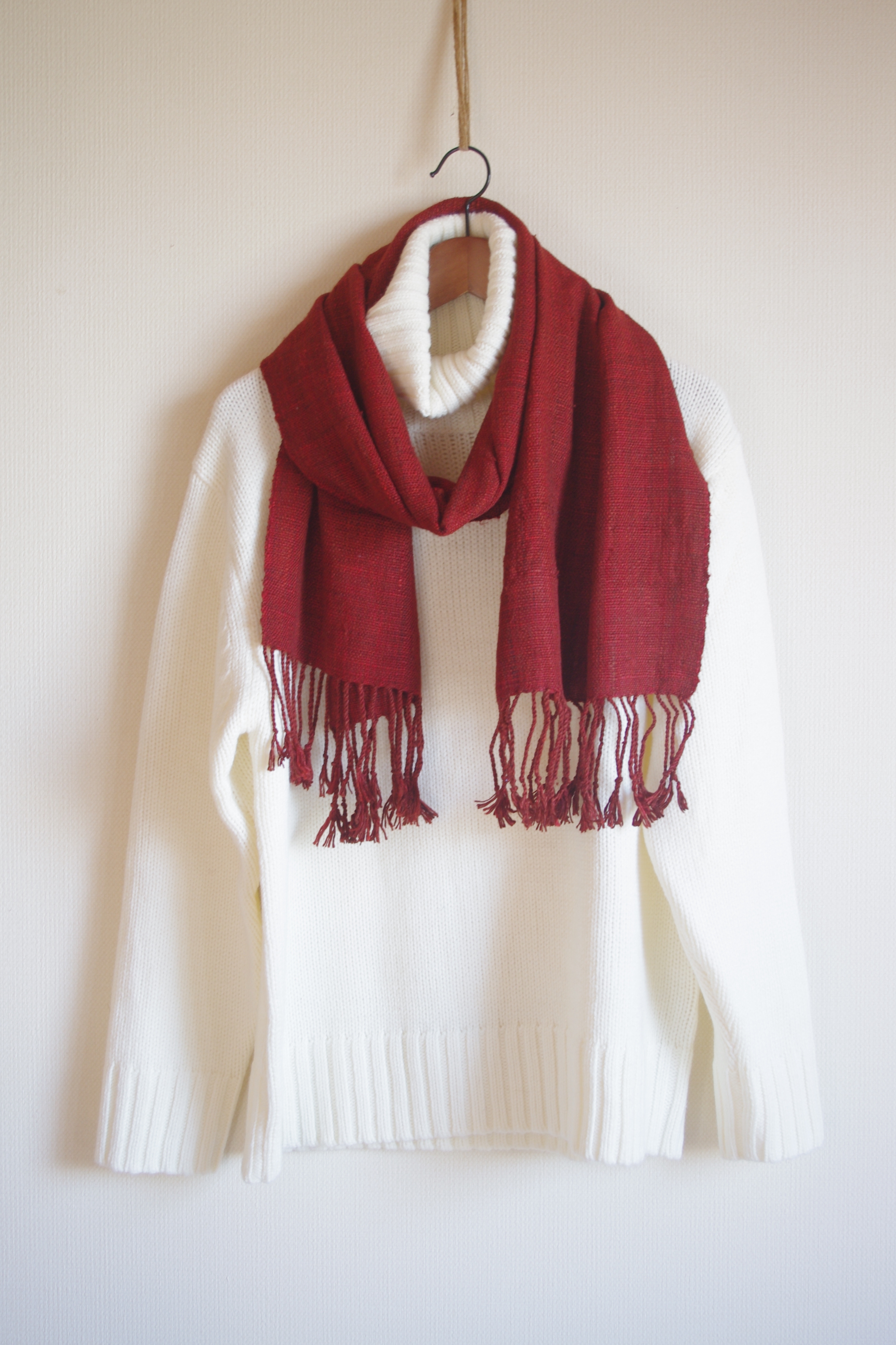 手織り太糸シルクのマフラー 赤茶 Iichi ハンドメイド クラフト作品 手仕事品の通販