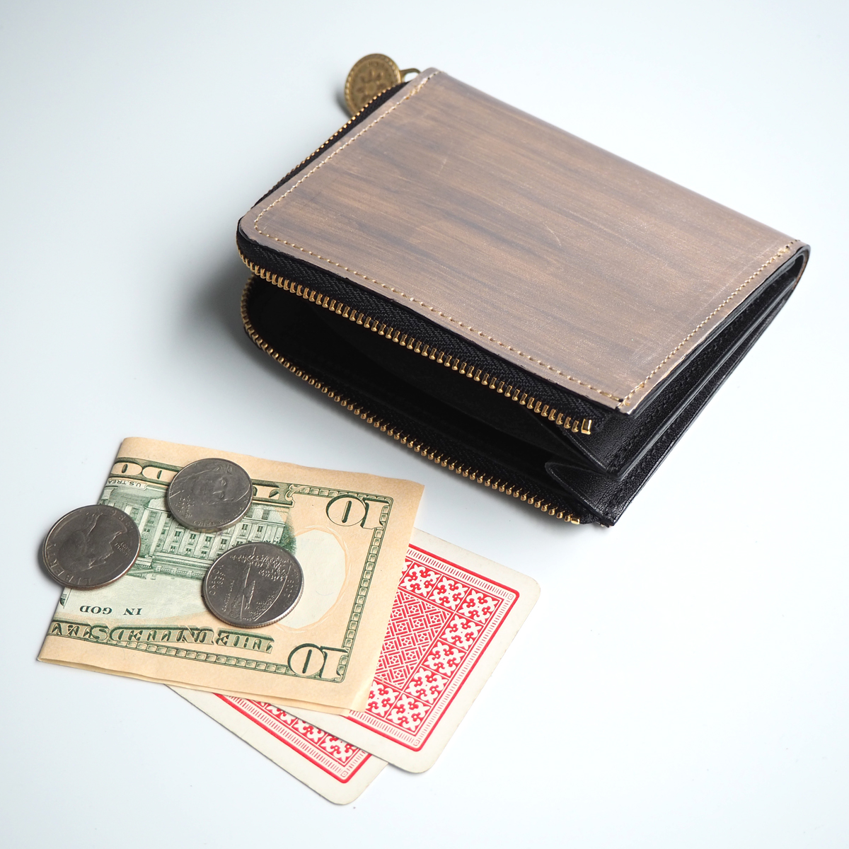 L字ファスナー財布 ペイント シルバー 本革 コンパクト レディース メンズ Ill 1157 Iichi ハンドメイド クラフト作品 手仕事品の通販