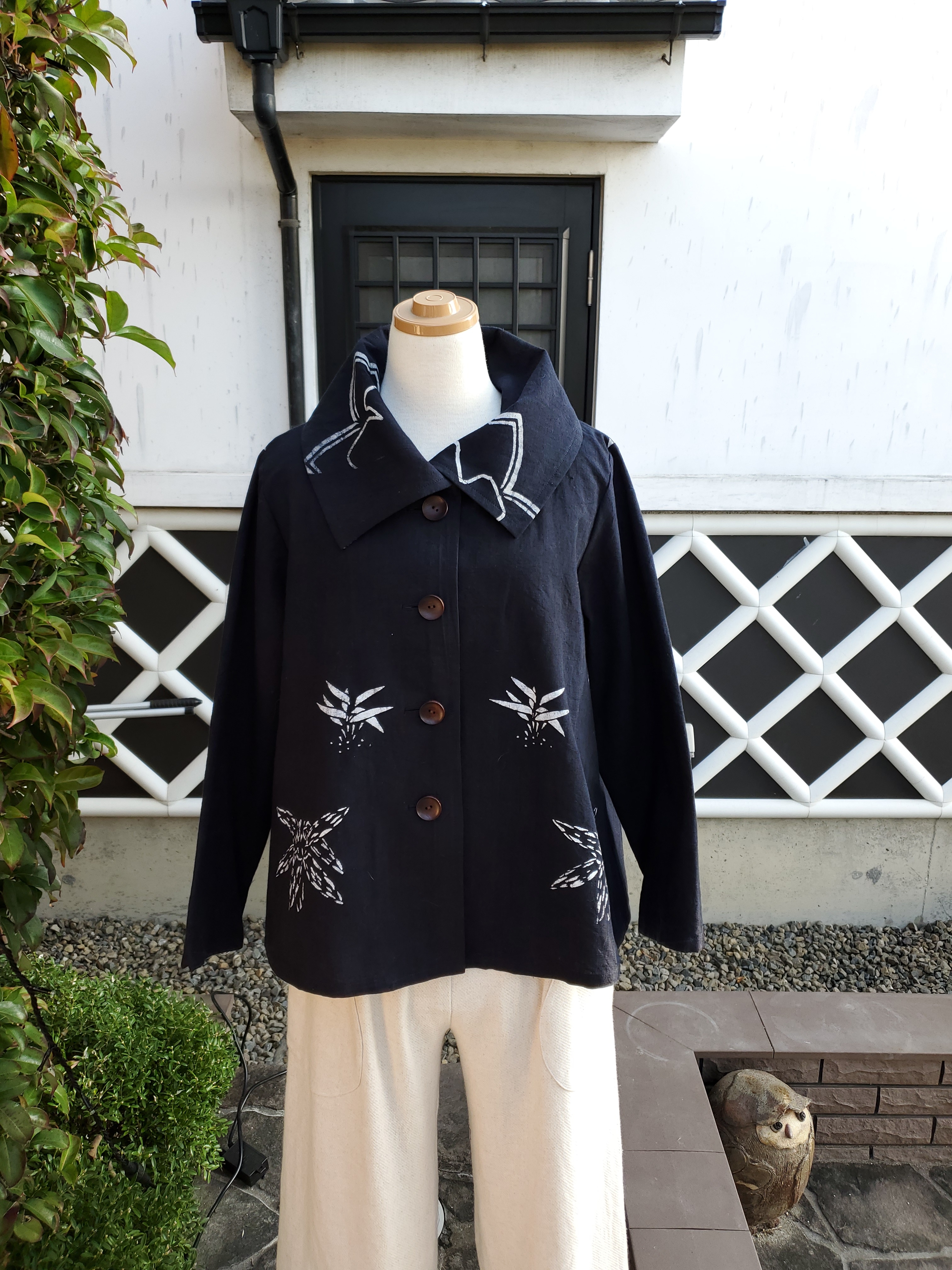 着物リメイク 手作り 筒描き 大きな衿がかわいい ジャケット Iichi ハンドメイド クラフト作品 手仕事品の通販