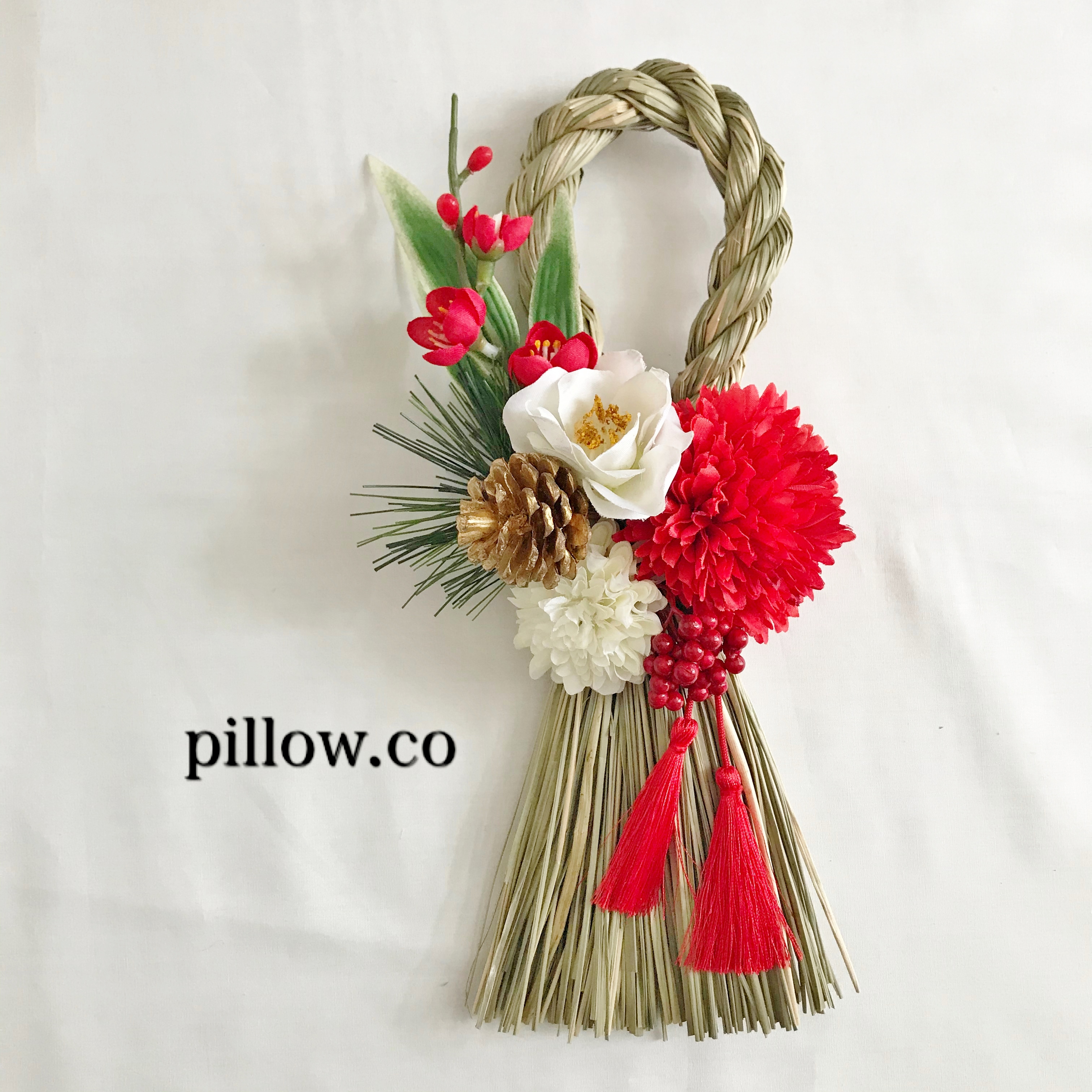 ミニ縦型レトロしめ縄お飾り 白椿 Bigマム タッセル Iichi ハンドメイド クラフト作品 手仕事品の通販