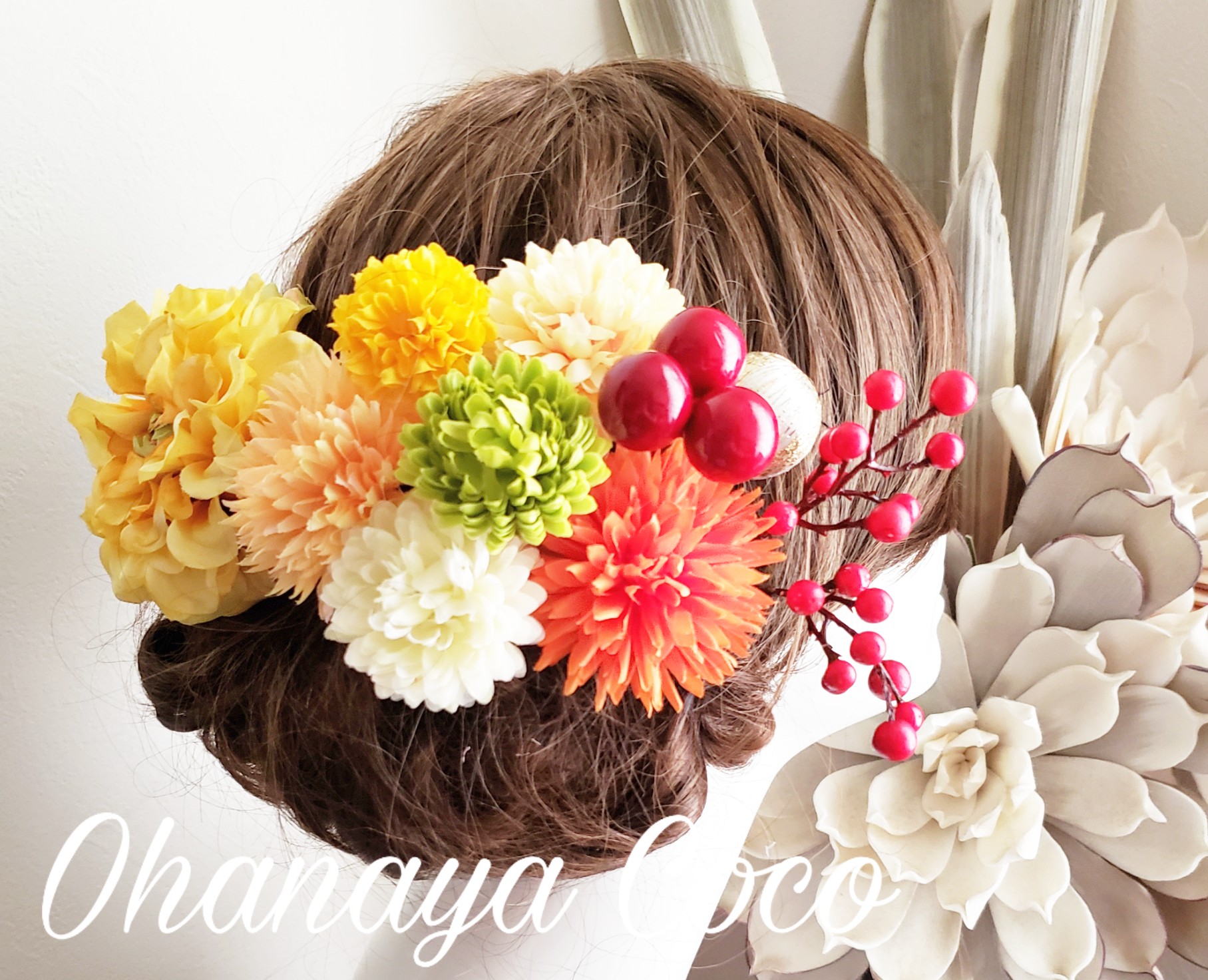 花kirari マスタード色のダリアとマムの髪飾り11点set No667 Iichi ハンドメイド クラフト作品 手仕事品の通販