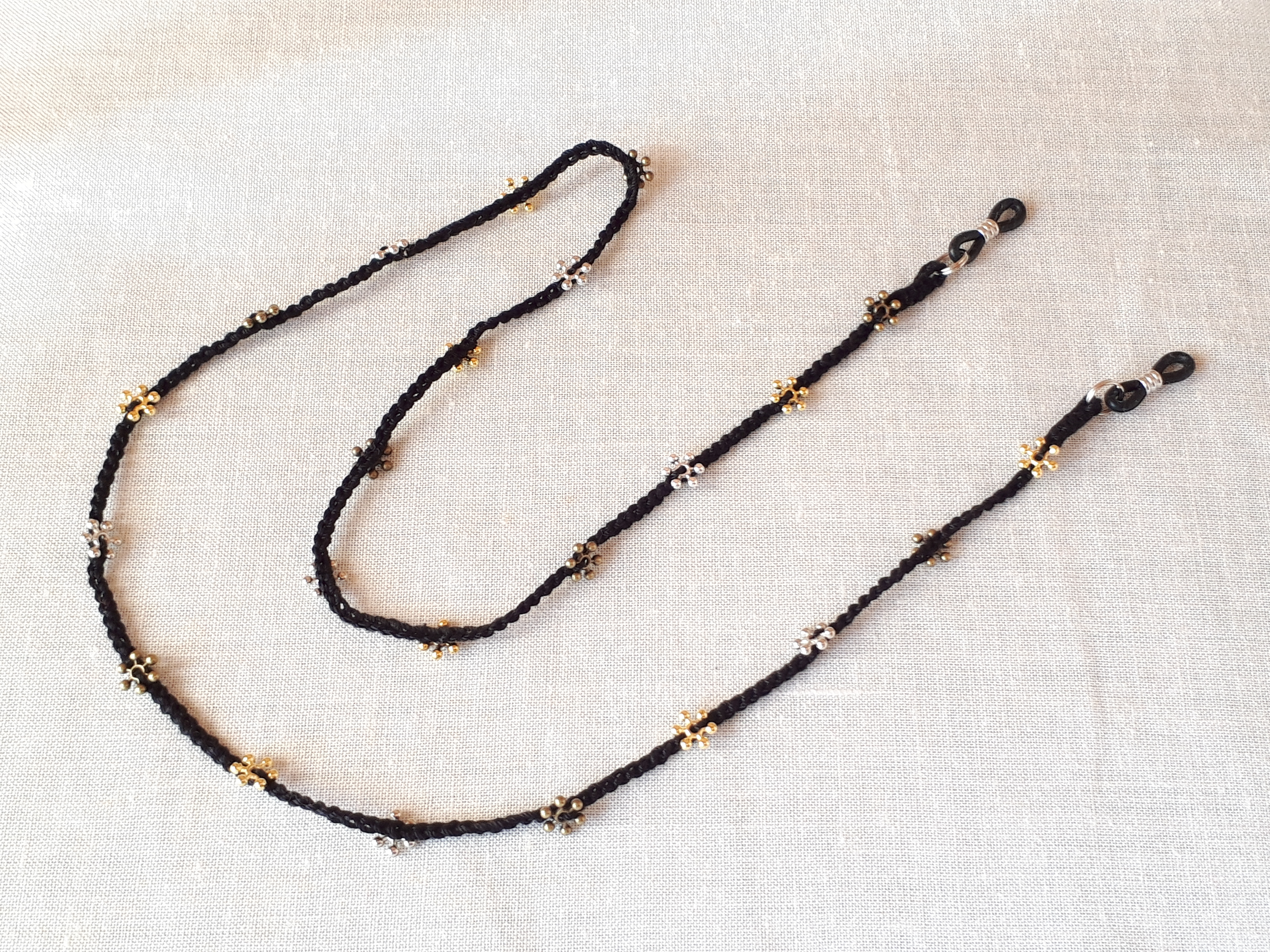 雪の結晶 編み込みメガネストラップ 黒 Iichi ハンドメイド クラフト作品 手仕事品の通販