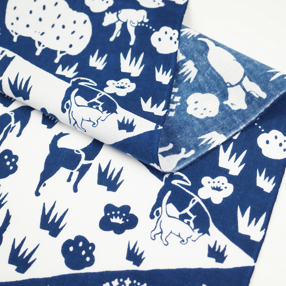 手ぬぐい 犬の散歩 印度藍 Iichi ハンドメイド クラフト作品 手仕事品の通販