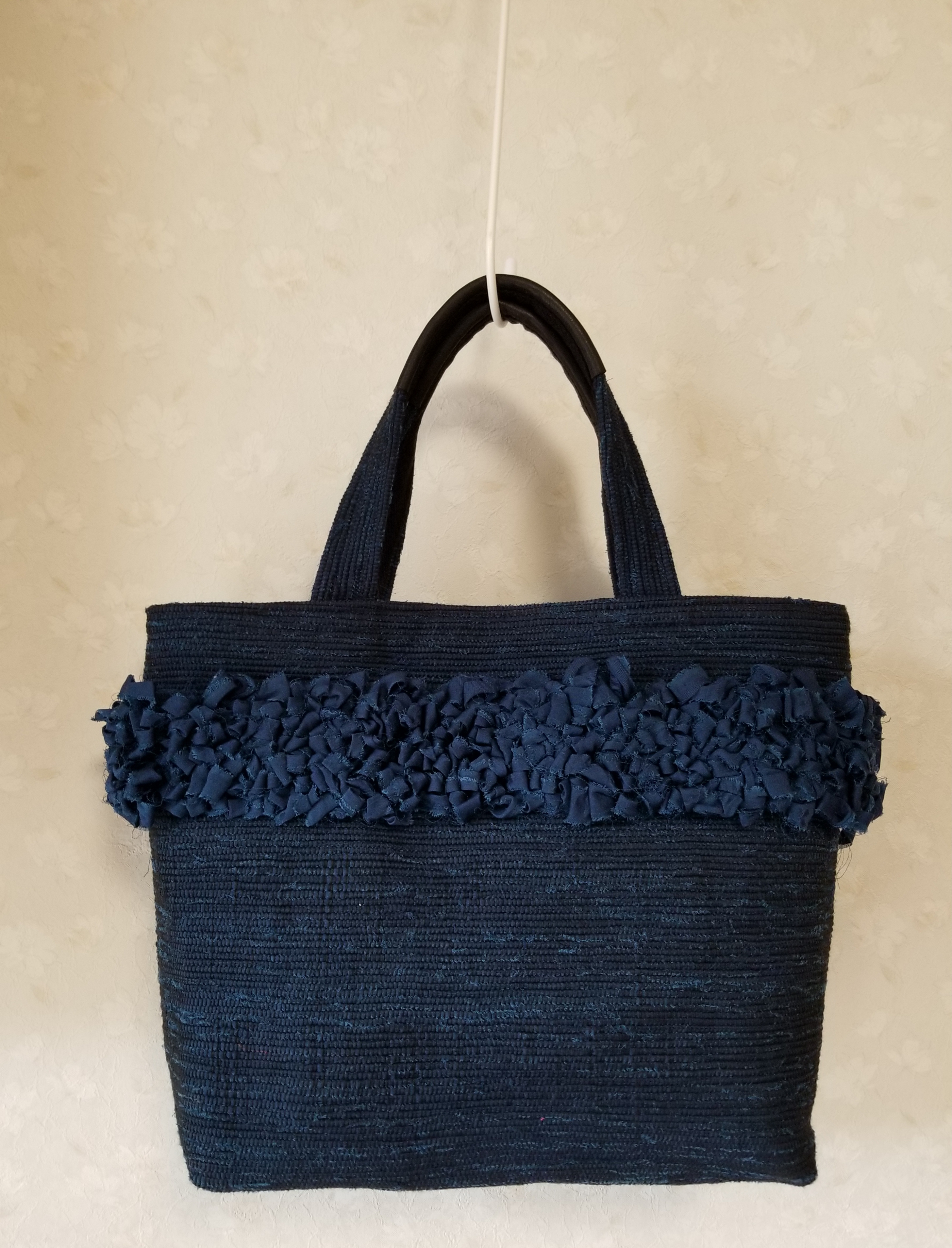 着物リメイク裂き織りフリルトートバッグ Iichi ハンドメイド クラフト作品 手仕事品の通販