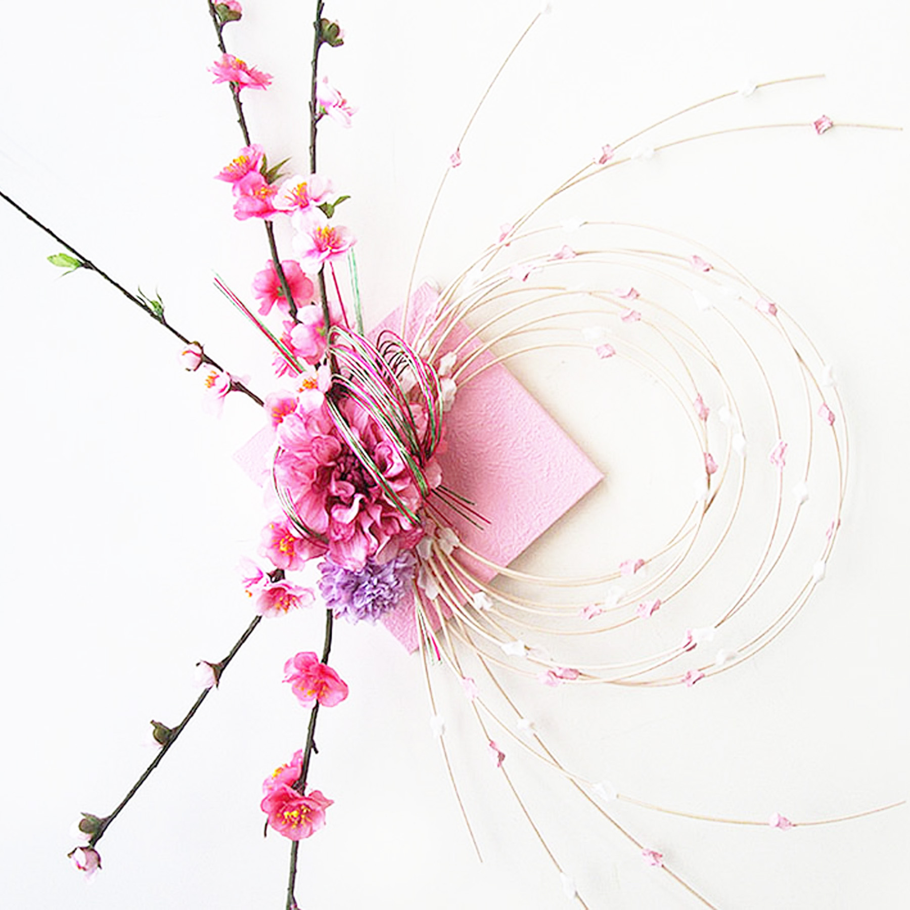 ウォールデコレーション桃の花リース オブジェシリーズ Iichi ハンドメイド クラフト作品 手仕事品の通販