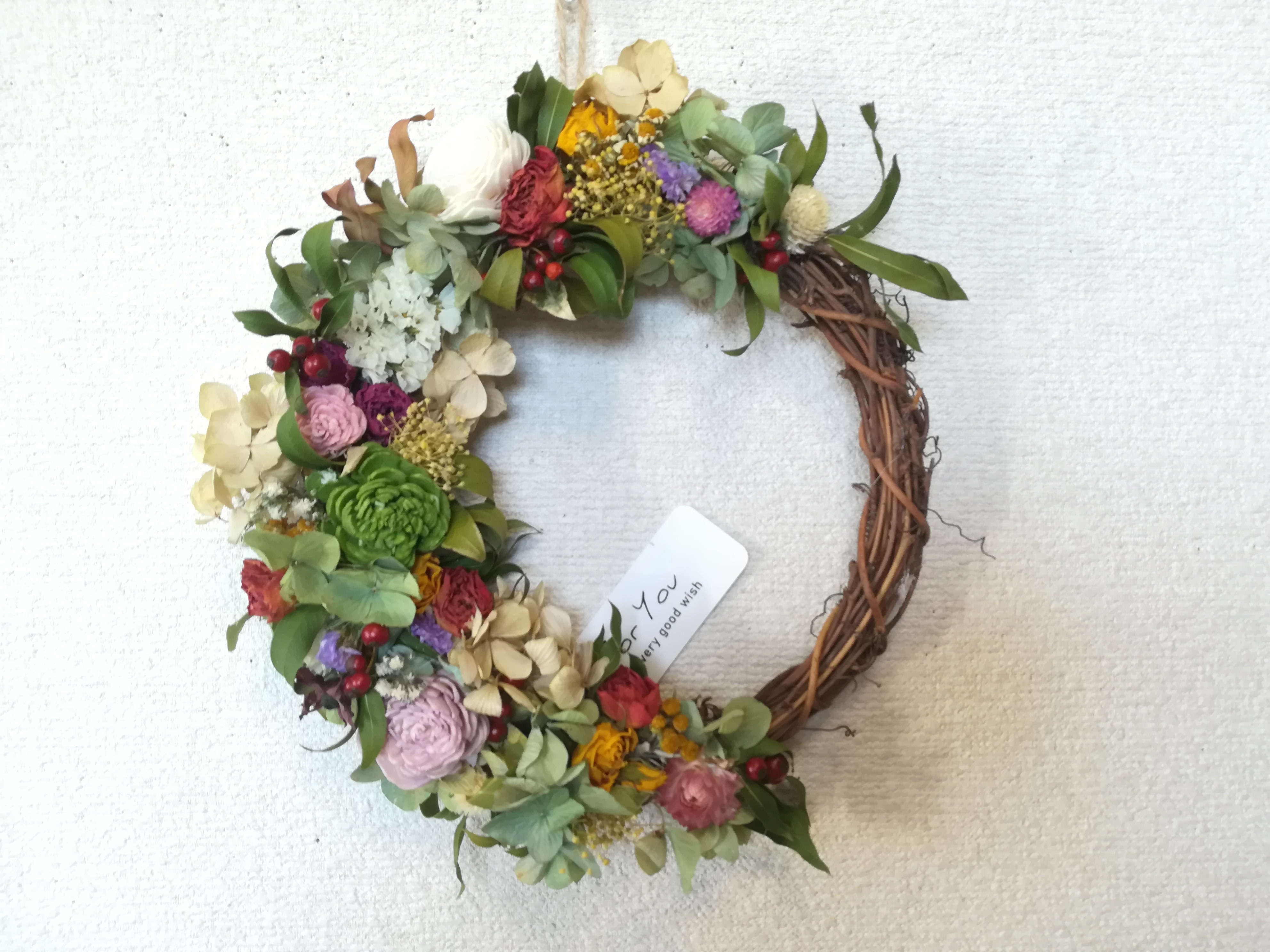 送料無料 ドライフラワーリース バラとあじさいと Iichi ハンドメイド クラフト作品 手仕事品の通販