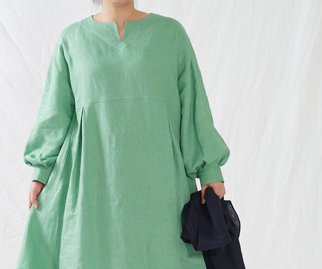Wafu 中厚 リネンワンピース ドルマンスリーブ 長袖 ワンピース ドレス オパールグリーン A003a Opg2 Iichi ハンドメイド クラフト作品 手仕事品の通販