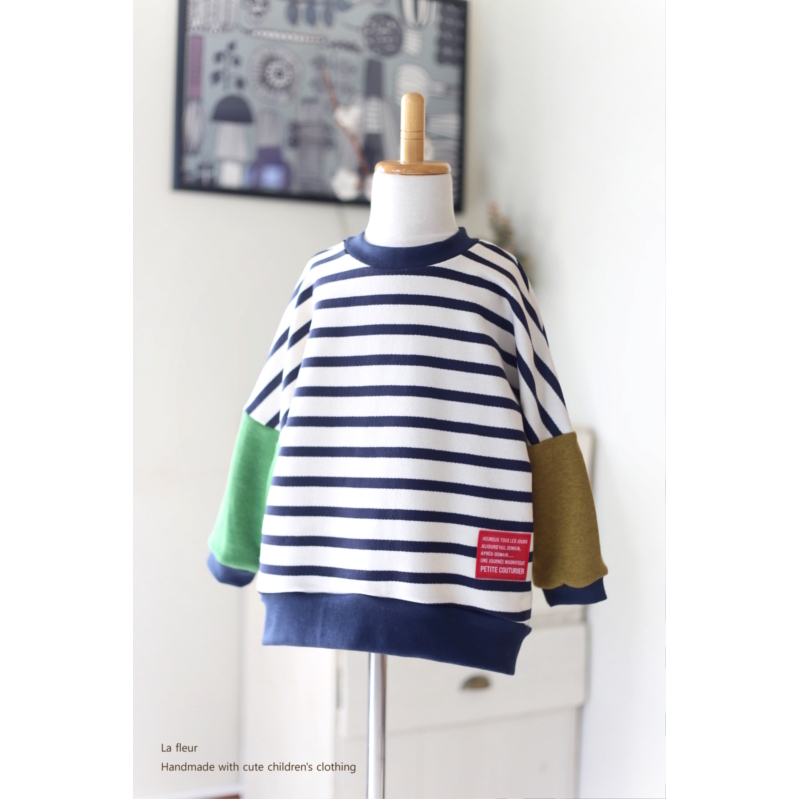 100 プルオーバー 長袖トレーナー ボーダー グリーン 杢マスタード Iichi ハンドメイド クラフト作品 手仕事品の通販