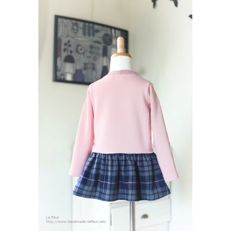 100 ウエストギャザーチュニック カットソー ピンクトレーナー グレータータンチェック 白ねこワッペン Iichi ハンドメイド クラフト作品 手仕事品の通販