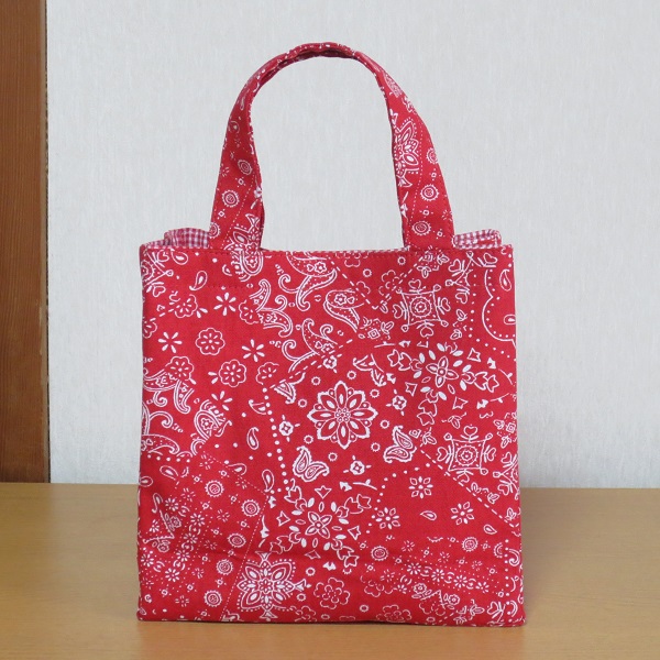 再販 ミニスクエアトートバッグ ペイズリー柄 赤 Iichi ハンドメイド クラフト作品 手仕事品の通販