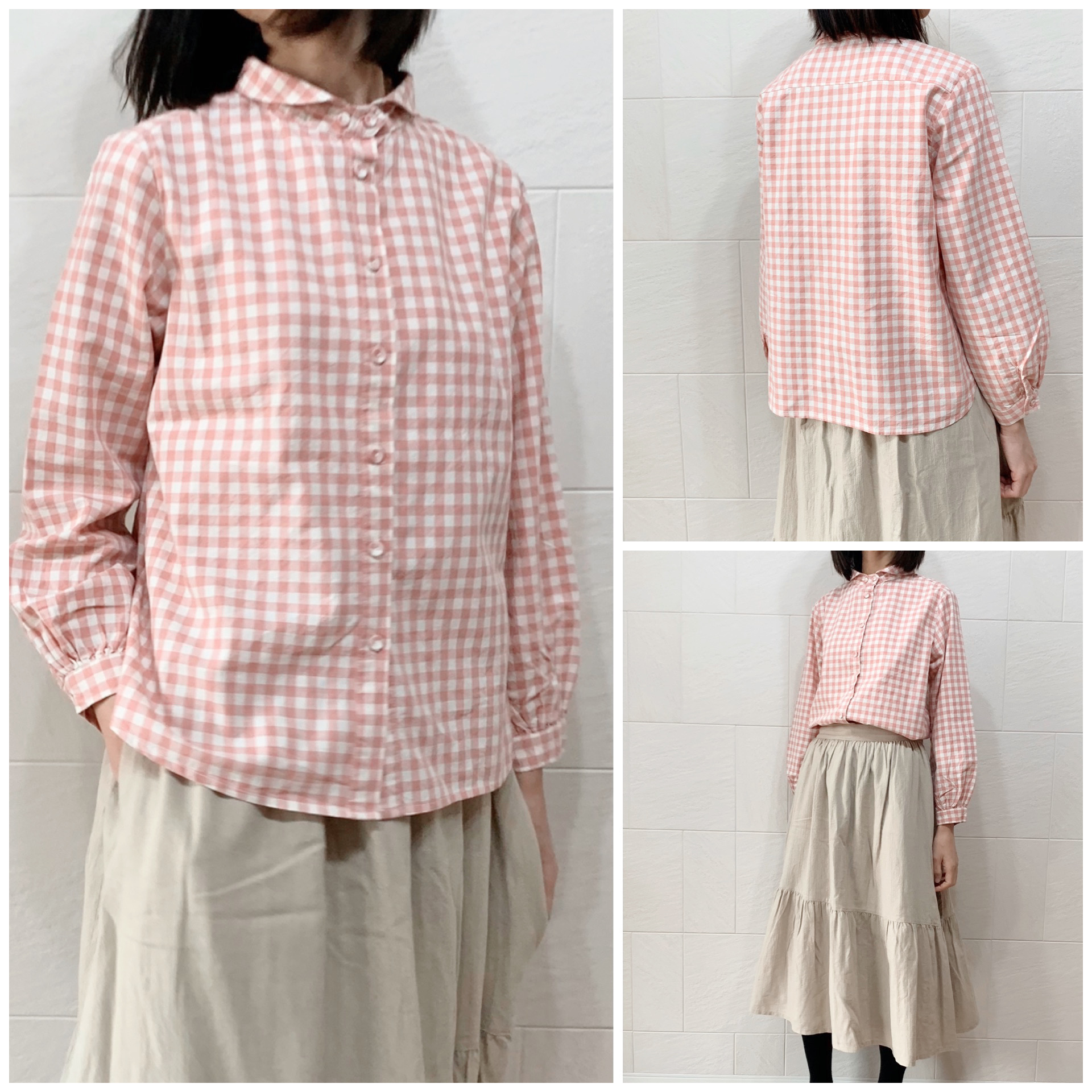 ギンガムチェックシャツ Pink Iichi ハンドメイド クラフト作品 手仕事品の通販