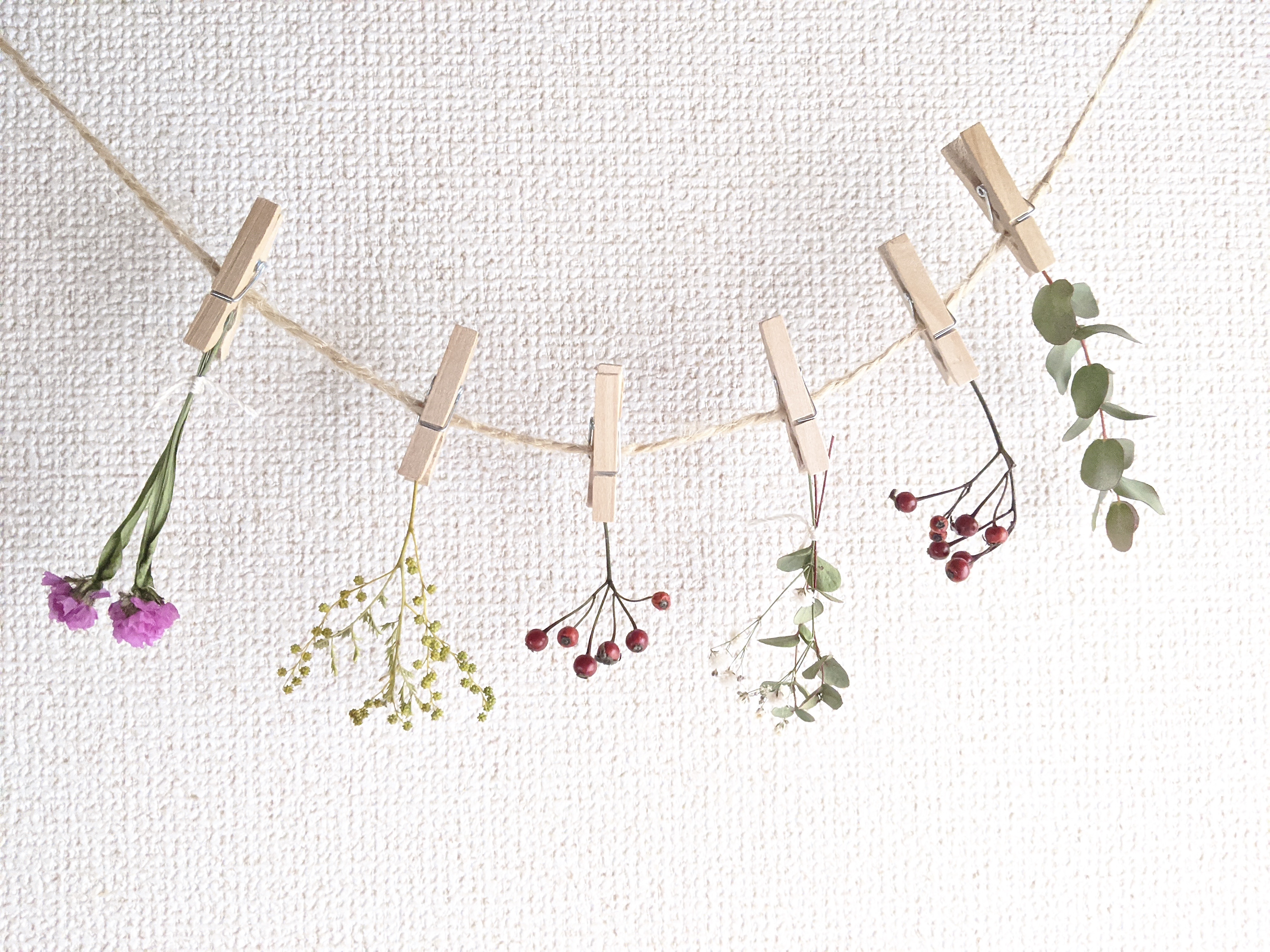 再出品ラスト 自家栽培ハーブのユーカリとケイトウとミモザの蕾の小さなフラワーガーランド Iichi ハンドメイド クラフト作品 手仕事品の通販