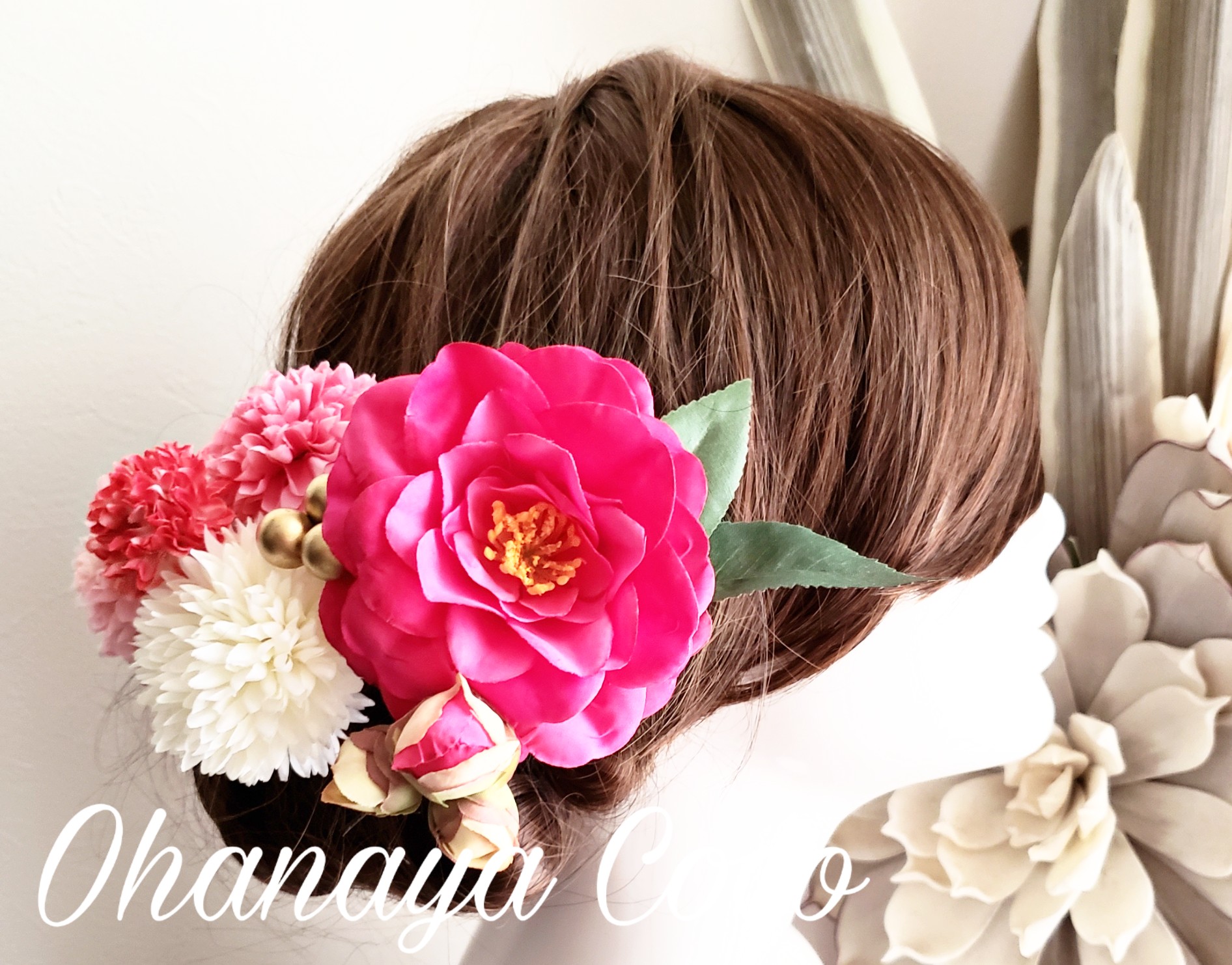 花姫 ピンク椿とマムの髪飾り8点set No716 袴 振袖 Iichi ハンドメイド クラフト作品 手仕事品の通販