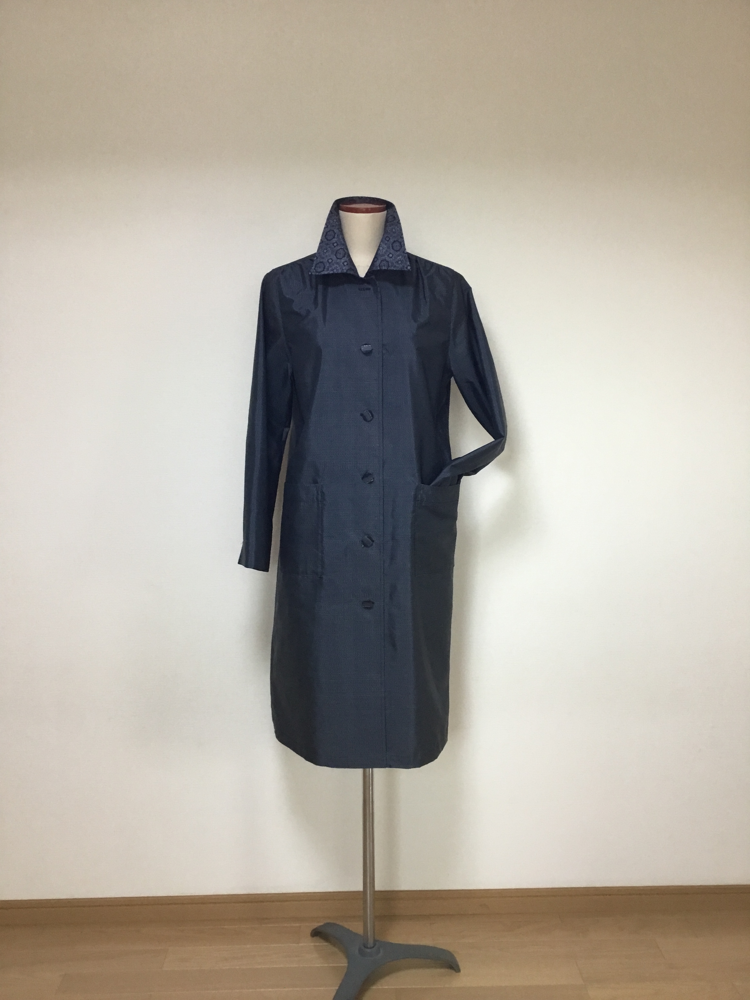 紺色の大島のスプリングコート 着物リメイク | iichi ハンドメイド 