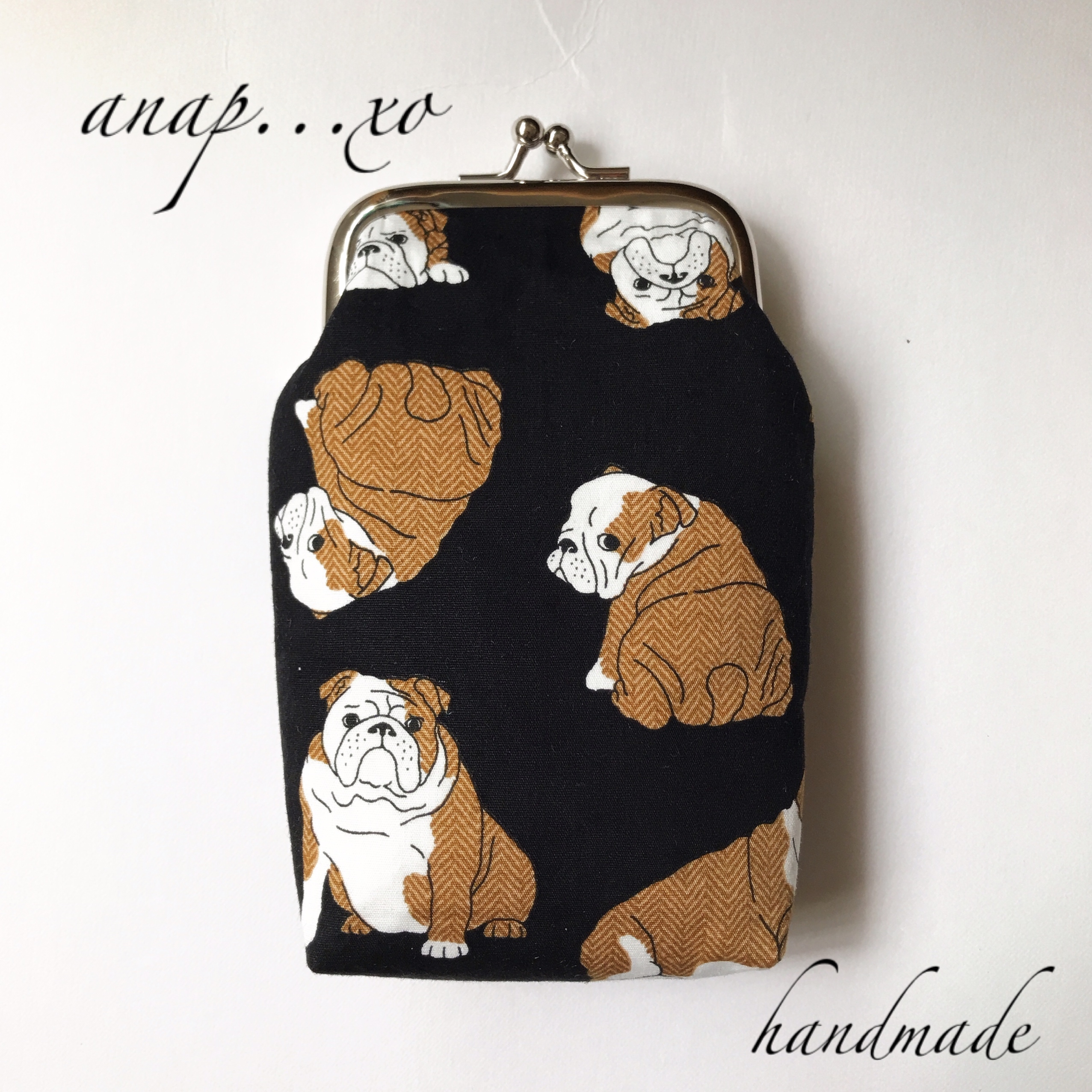 シンプル ブルドック Black がま口 タバコ Iqos ポーチ Iichi ハンドメイド クラフト作品 手仕事品の通販