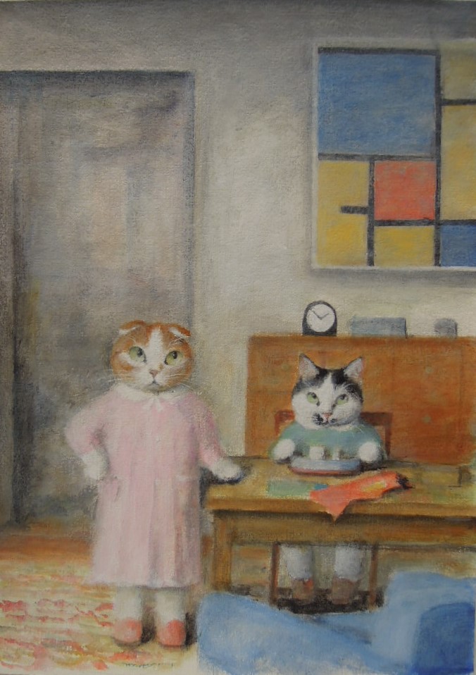 アート作品】諏訪憲二作 猫の星屑実験室 額装品 アート作品】諏訪憲二