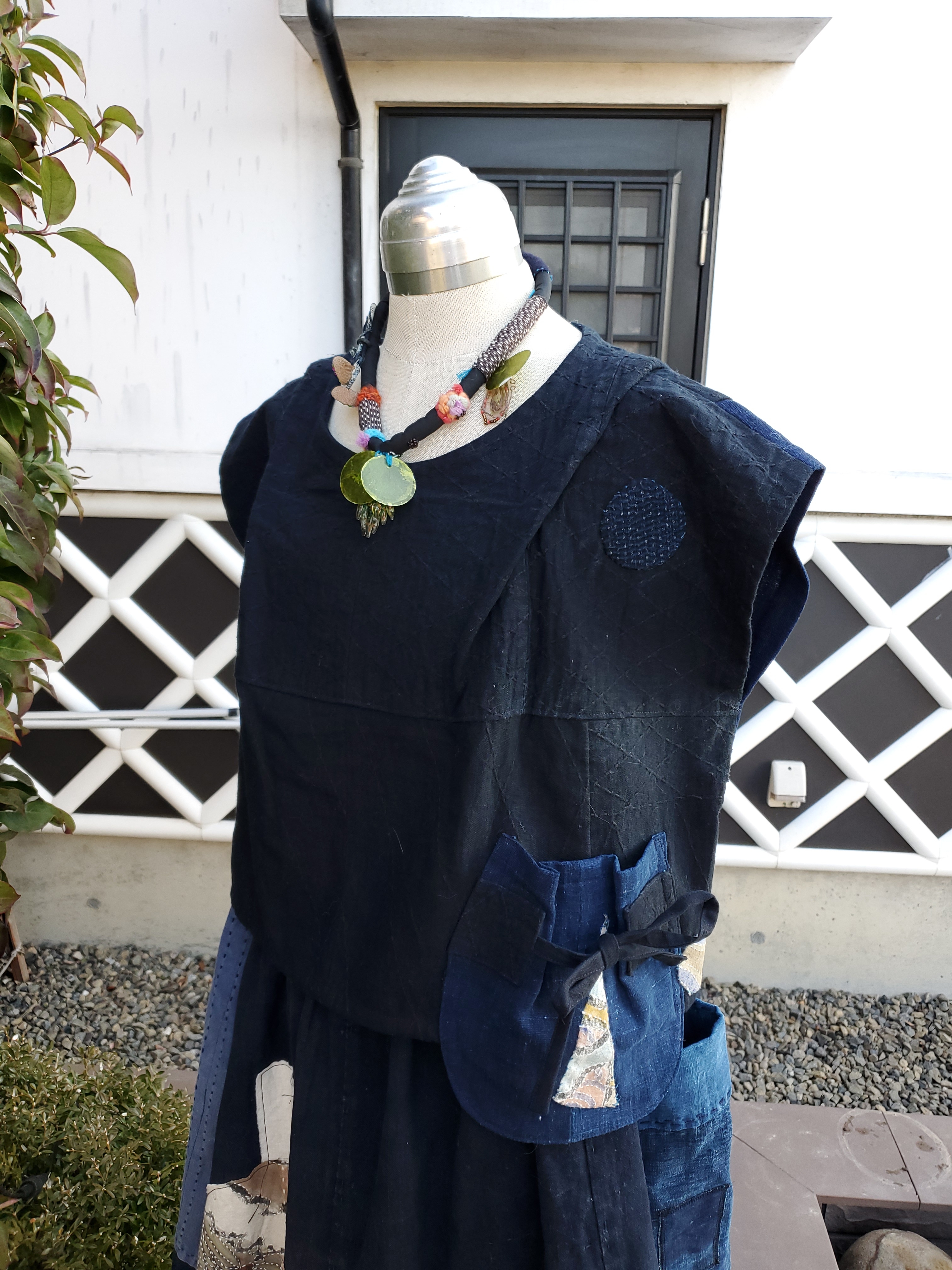 手作りハンドメイド藍染刺繍個性手織り布ベスト - ベスト/ジレ