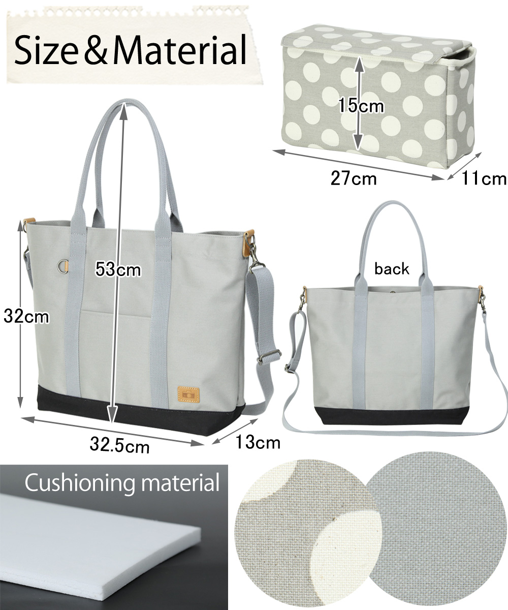 バッグinバッグ付き 2way帆布カメラトートバッグ グレーブラックドット Iichi ハンドメイド クラフト作品 手仕事品の通販