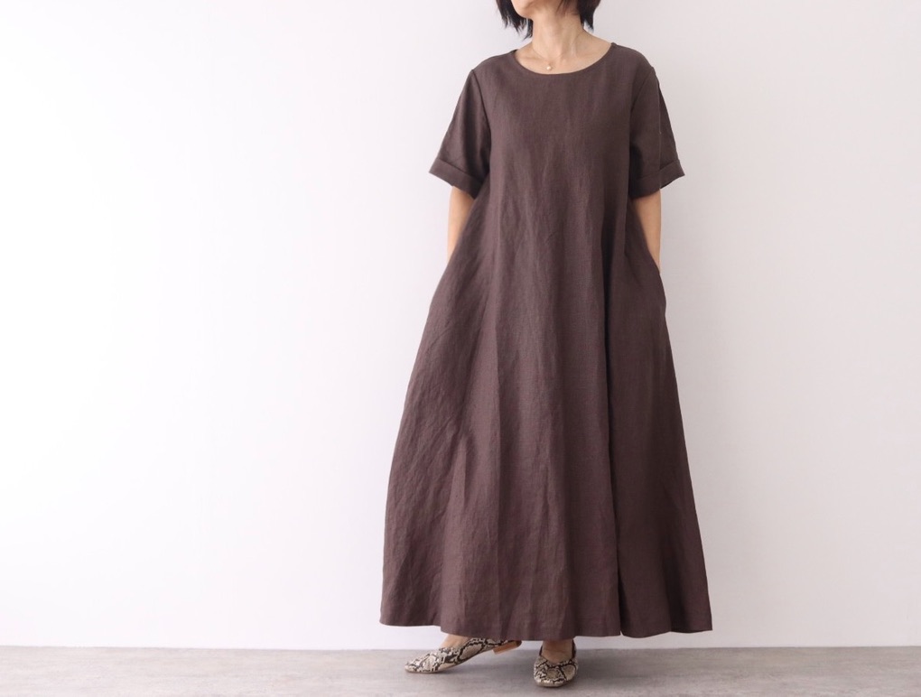 半袖ワンピース リネンブラウン No 99 05 Iichi ハンドメイド クラフト作品 手仕事品の通販
