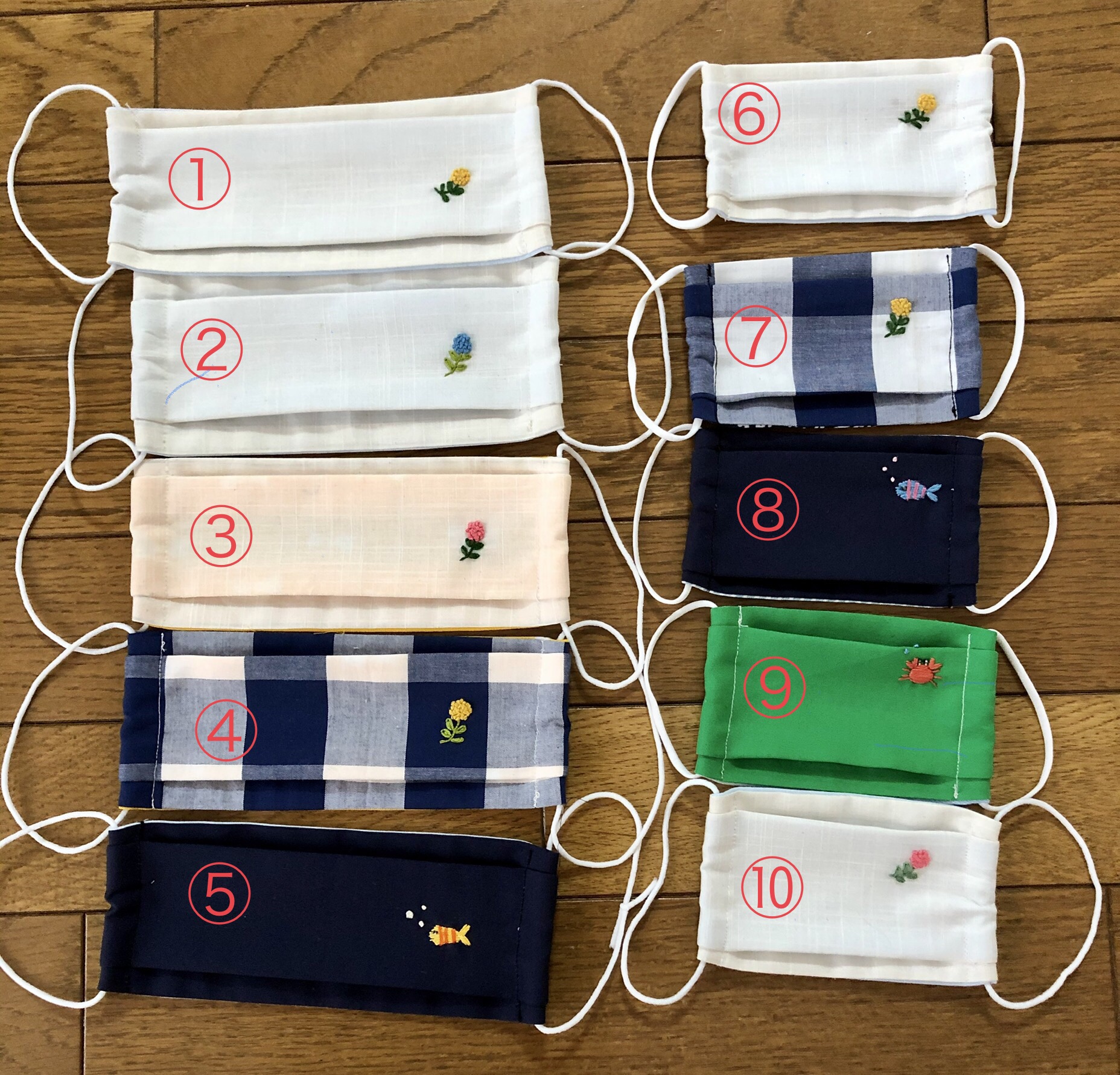 受注製作 ワンポイント刺繍入りプリーツマスク Iichi ハンドメイド クラフト作品 手仕事品の通販