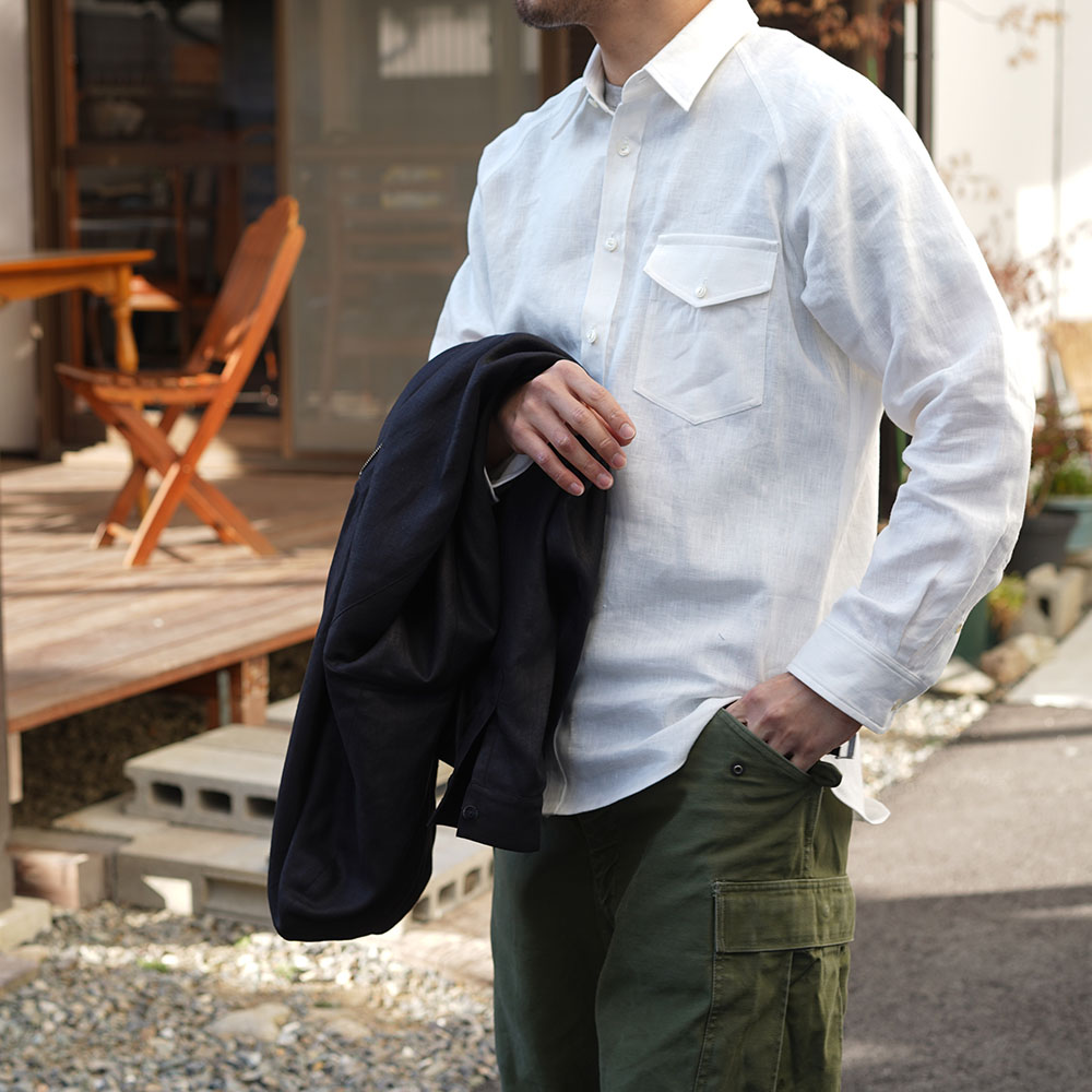 Wafu M メンズ 中厚地 リネン ラグラン シャツ 長袖 胸ポケット メンズライク ホワイトt035h Wht2 M Iichi ハンドメイド クラフト作品 手仕事品の通販