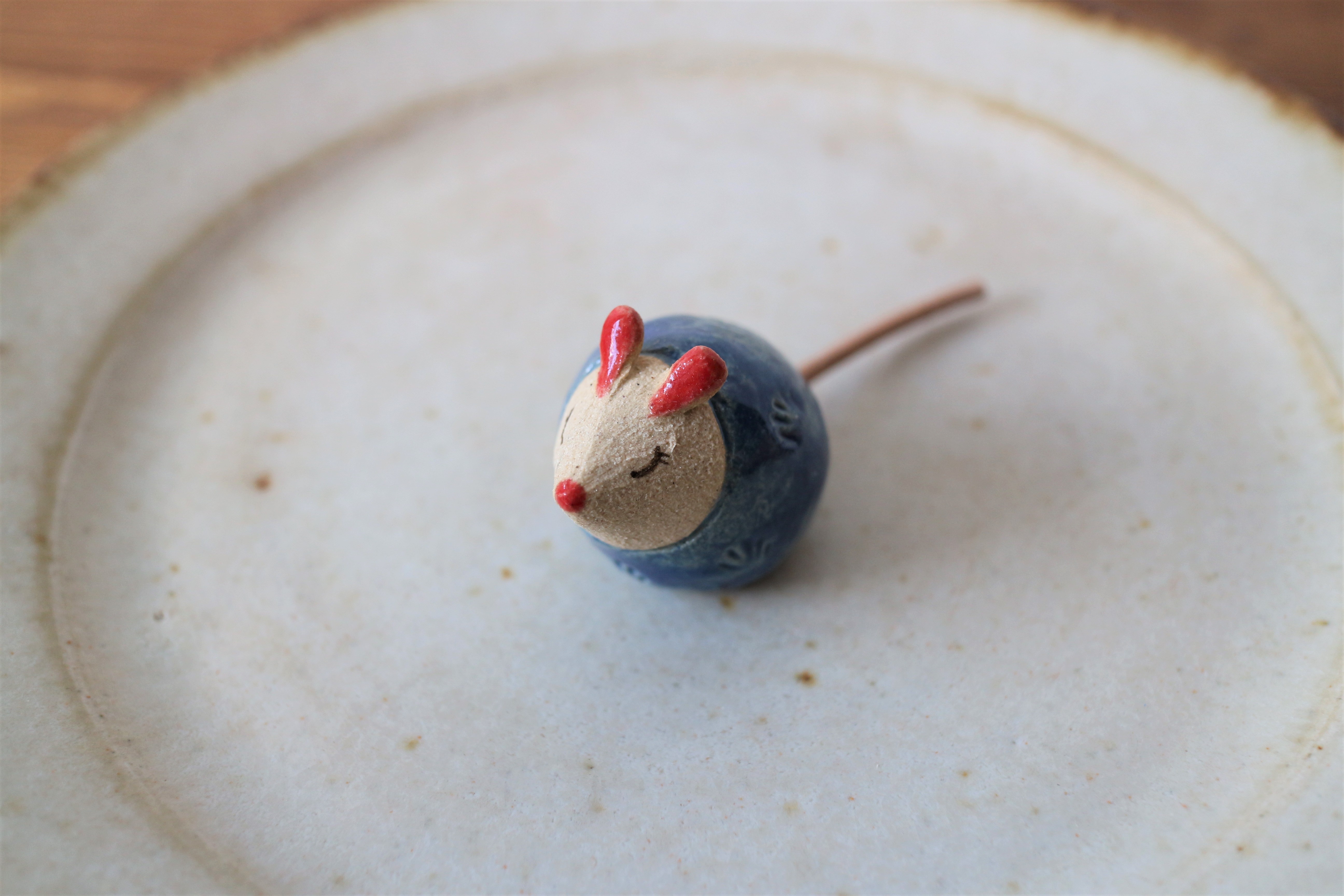 ネズミの置物 ちび 青色 Iichi ハンドメイド クラフト作品 手仕事品の通販