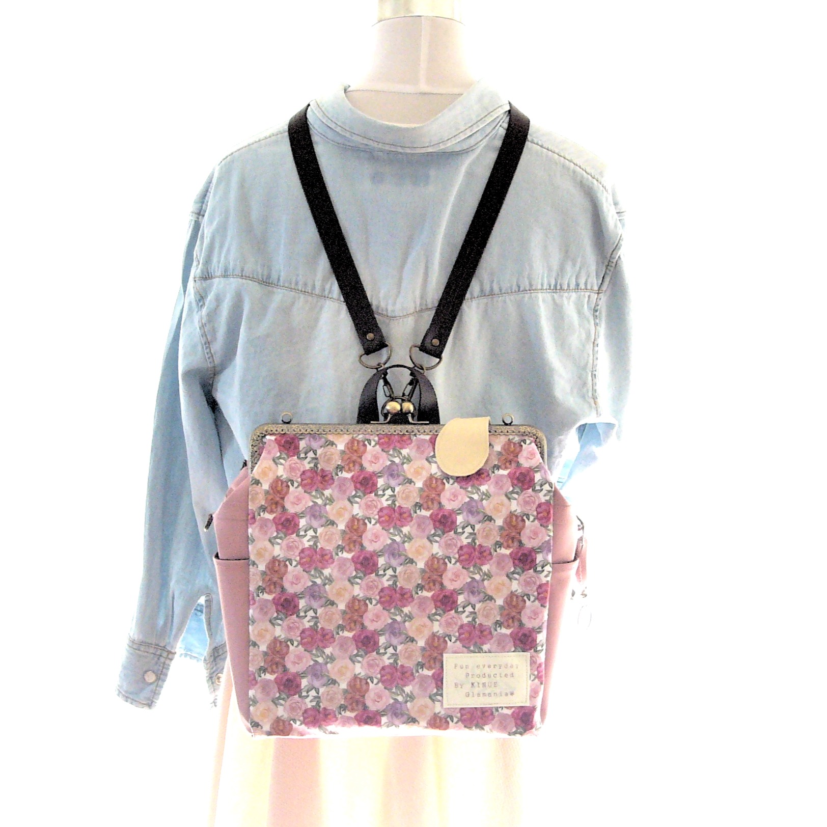 リバティファブリック３wayリュック貴重品ポケット ボトルポケット付き Coventgarden ローズピンク Iichi ハンドメイド クラフト作品 手仕事品の通販