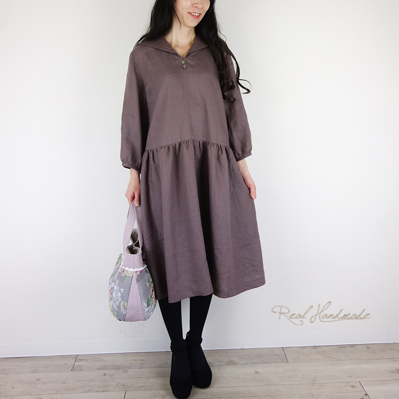 ヨーロッパモカリネンアンティーク風セーラーワンピース チュールレース付き Iichi ハンドメイド クラフト作品 手仕事品の通販