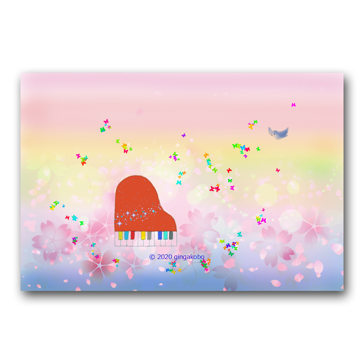 ピアノ曲 春の詩 うた ほっこり癒しのイラストポストカード2枚組 No 1000 Iichi ハンドメイド クラフト作品 手仕事品の通販