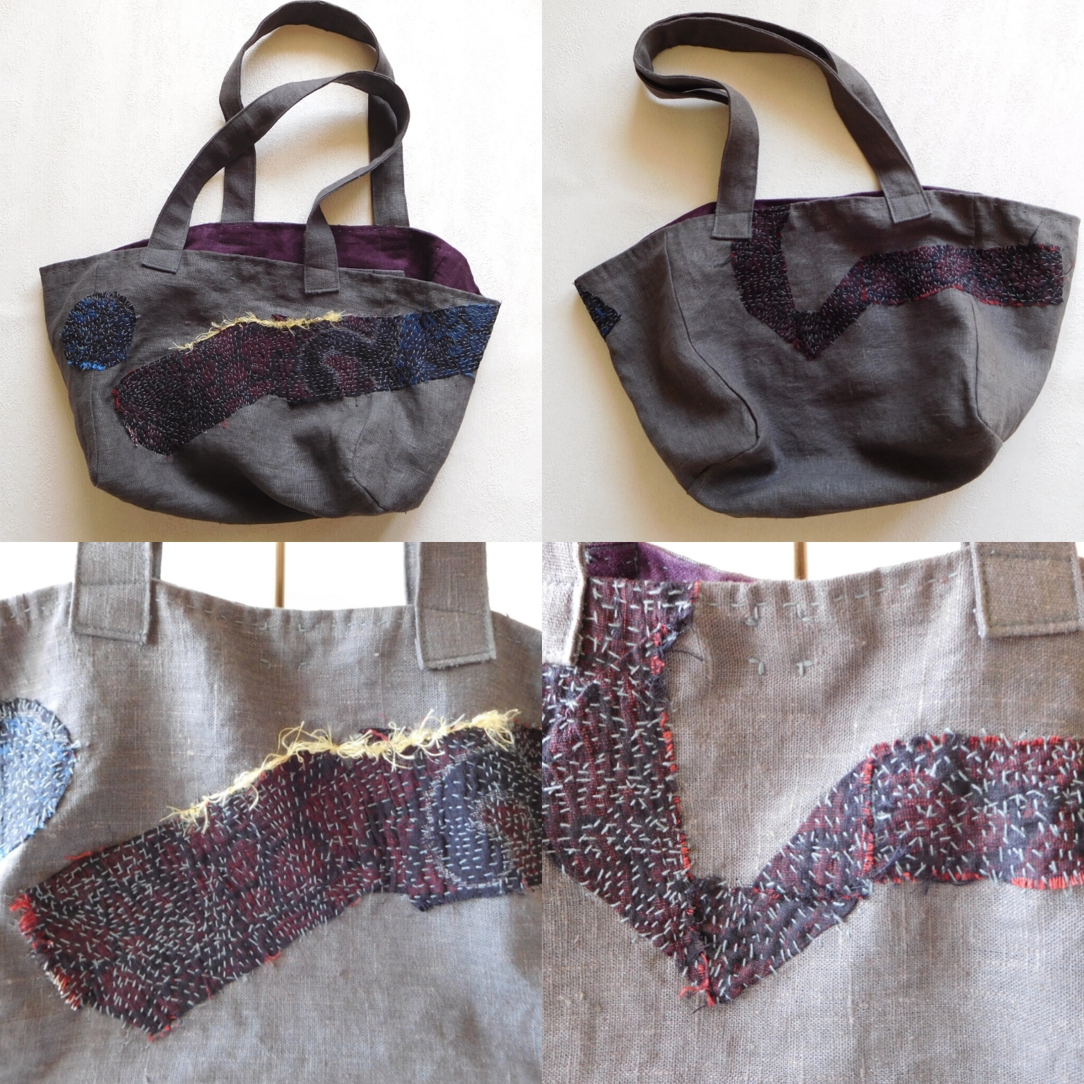 Yururi Bag リネンと着物はぎれ グレー Iichi ハンドメイド クラフト作品 手仕事品の通販