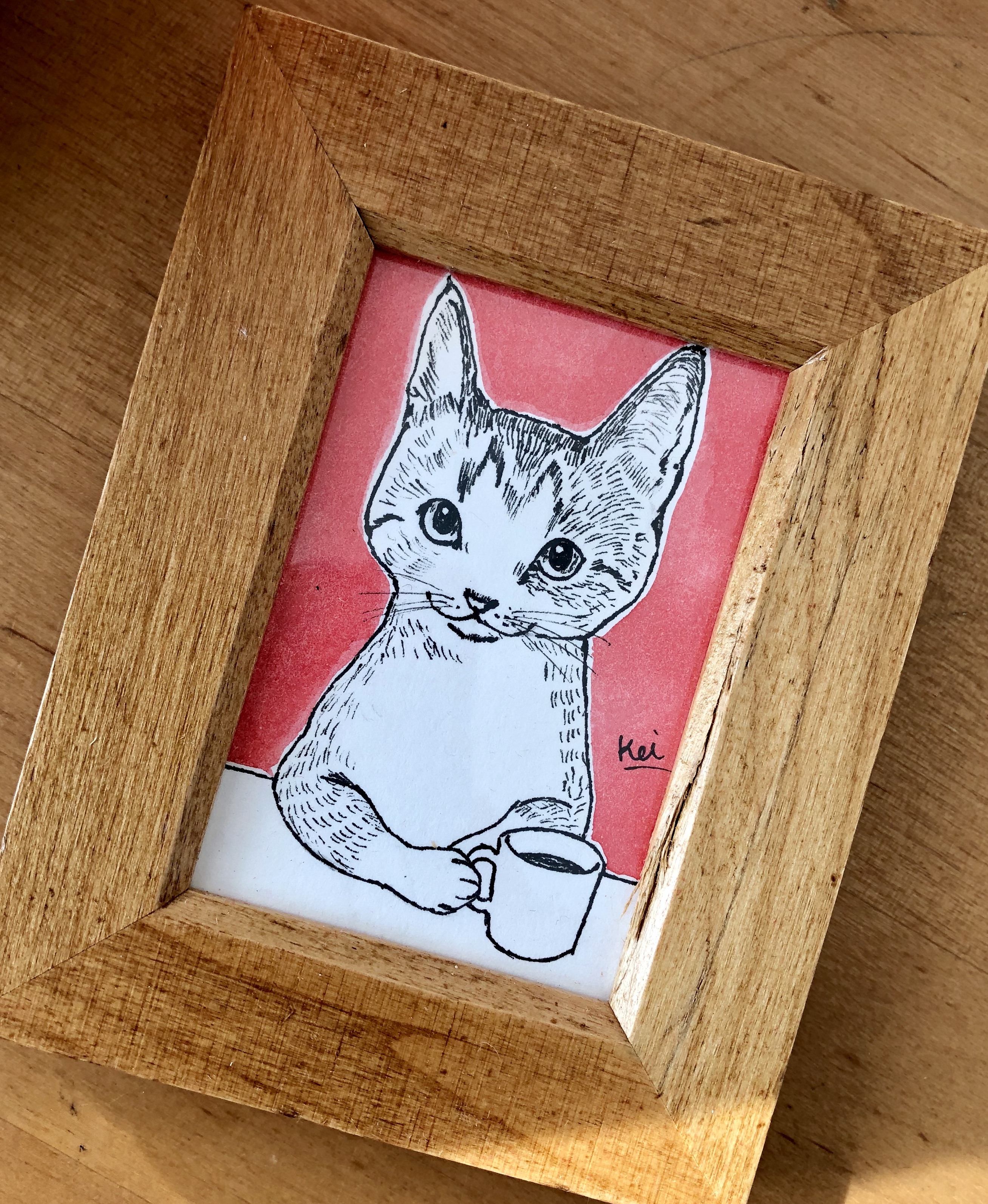 イラスト原画 カフェする猫 Iichi ハンドメイド クラフト作品 手仕事品の通販