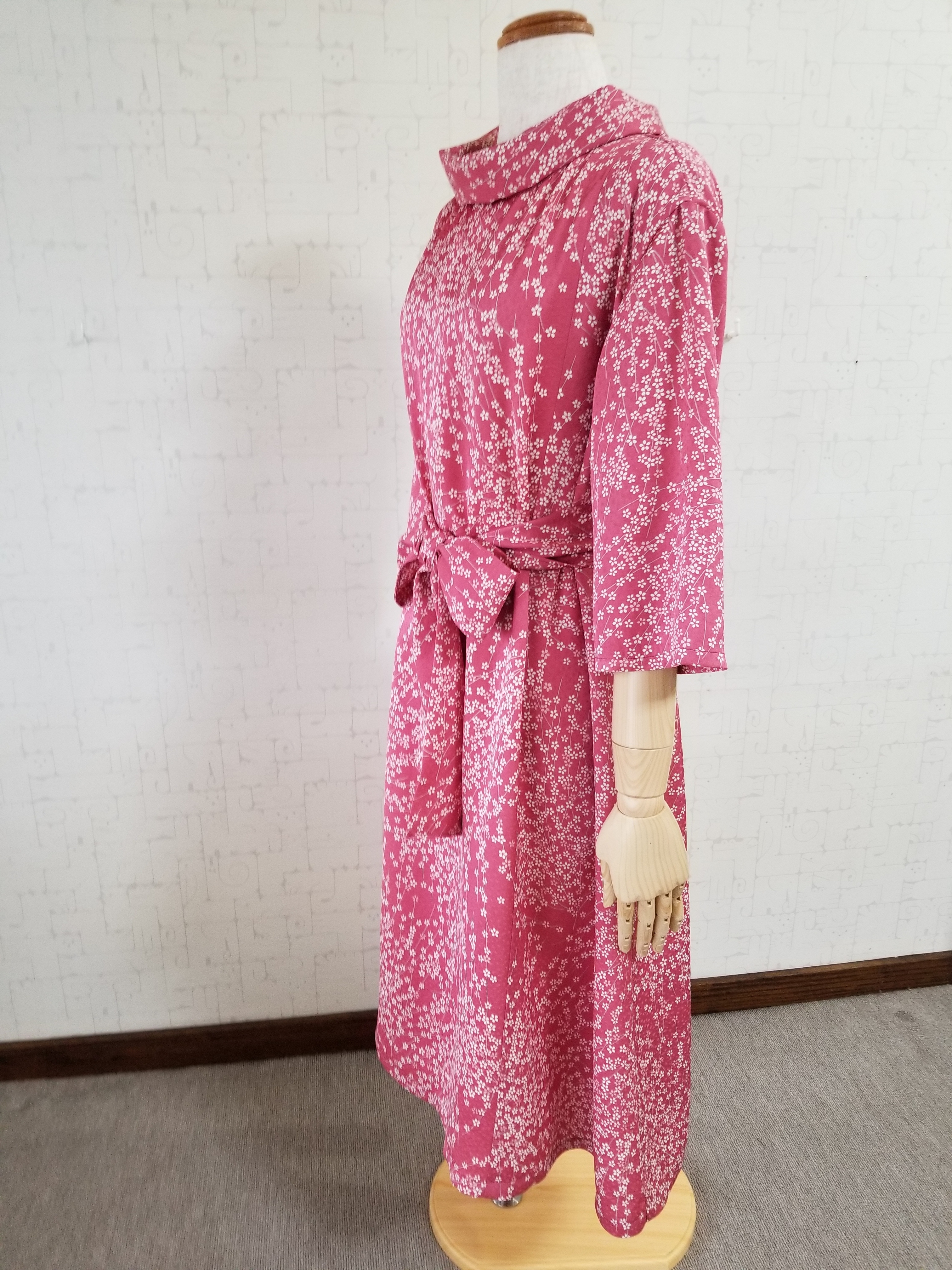 着物リメイク 七分袖ロールカラーワンピース Iichi ハンドメイド クラフト作品 手仕事品の通販