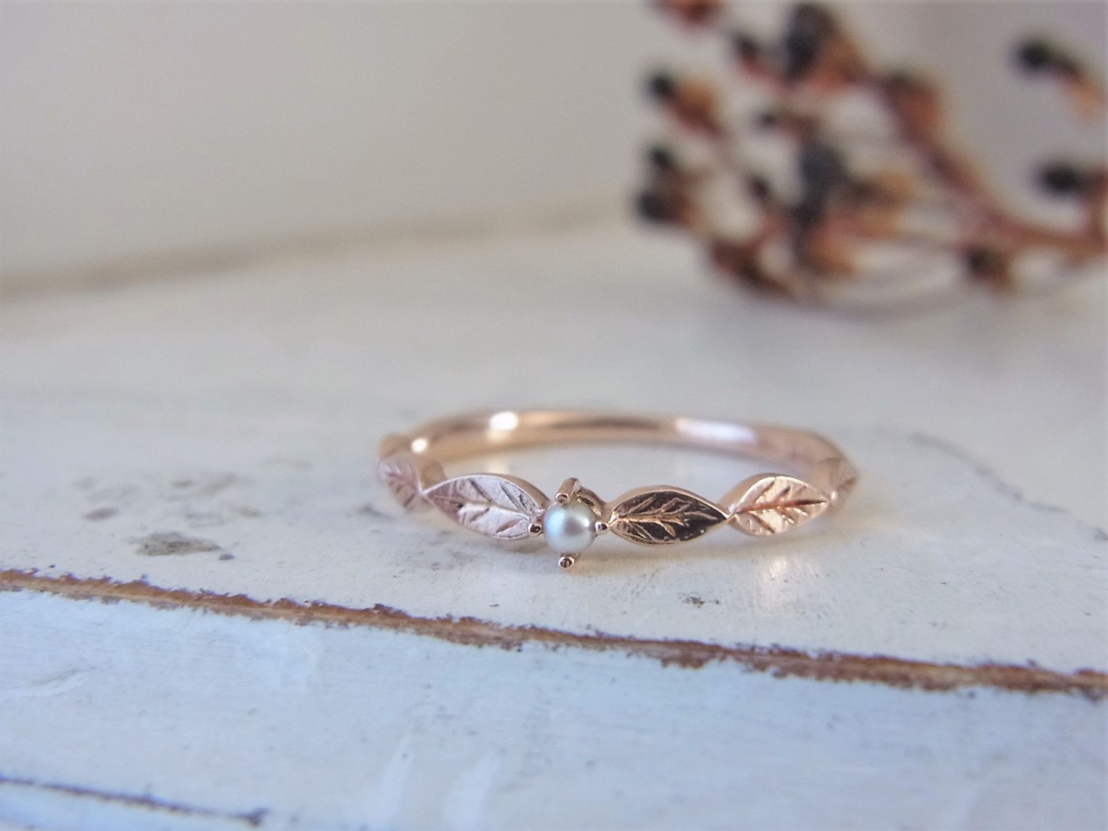 K10pg 葉っぱの淡水パールリング Iichi ハンドメイド クラフト作品 手仕事品の通販