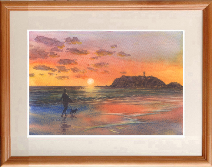 水彩画原画 夕暮れの渚 Iichi ハンドメイド クラフト作品 手仕事品の通販