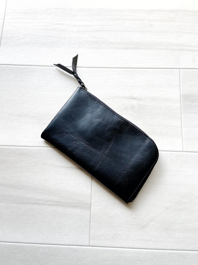 スマホも入る L字長財布 本革 ブラック Iichi ハンドメイド クラフト作品 手仕事品の通販