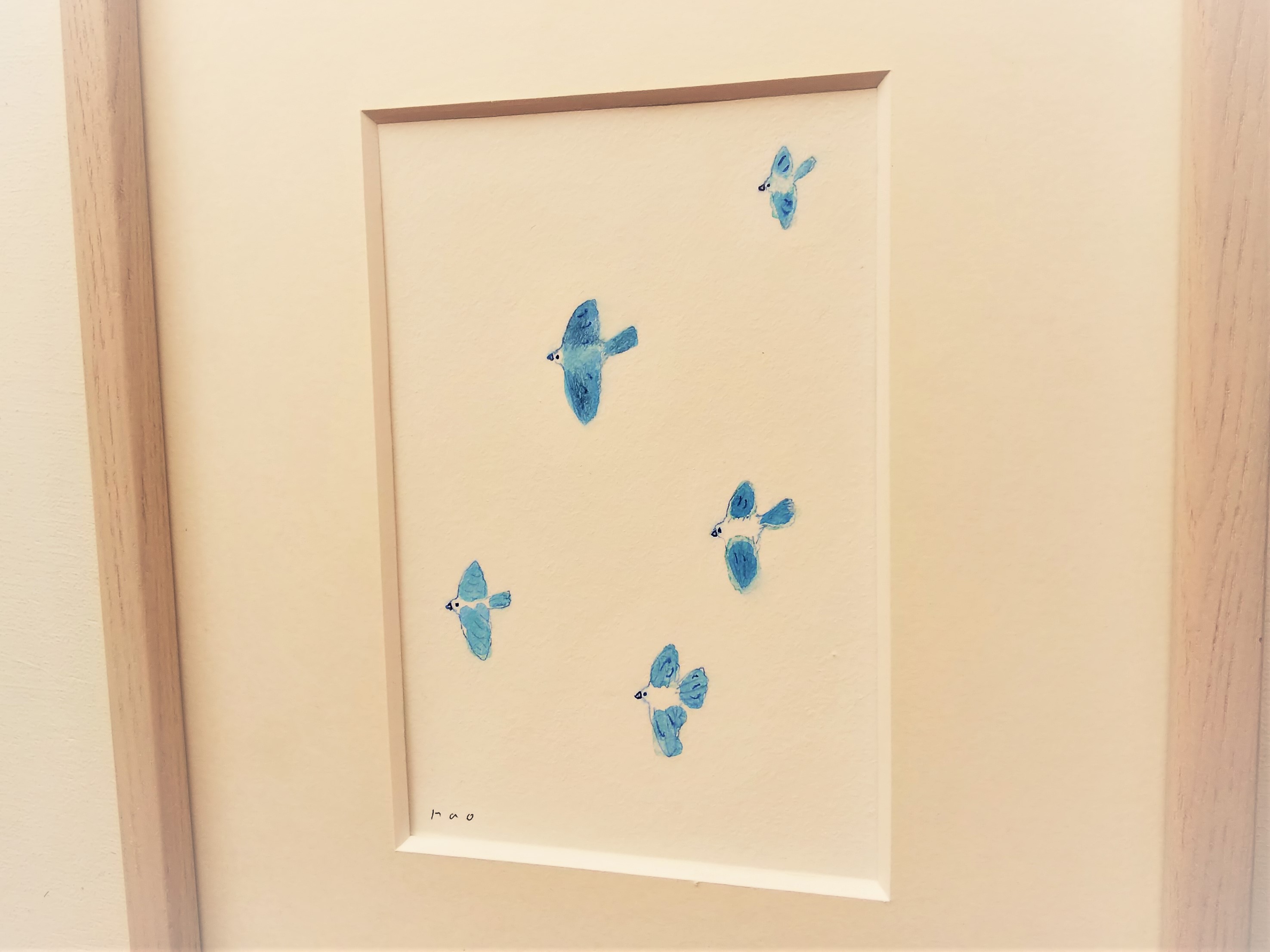 幸せを運ぶ 青い鳥 イラスト原画 額縁入り Iichi ハンドメイド クラフト作品 手仕事品の通販