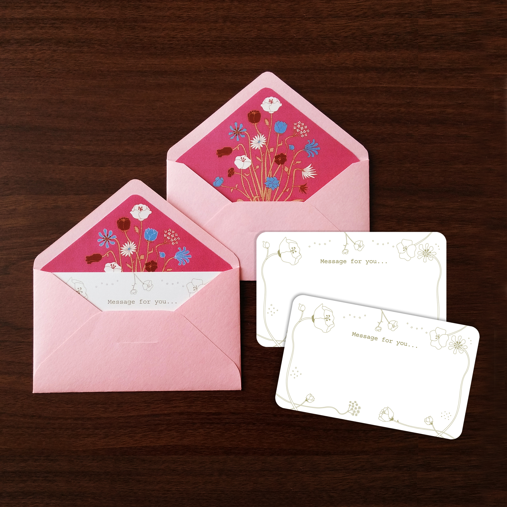 花束のメッセージカード ピンク 2組セット Iichi ハンドメイド クラフト作品 手仕事品の通販