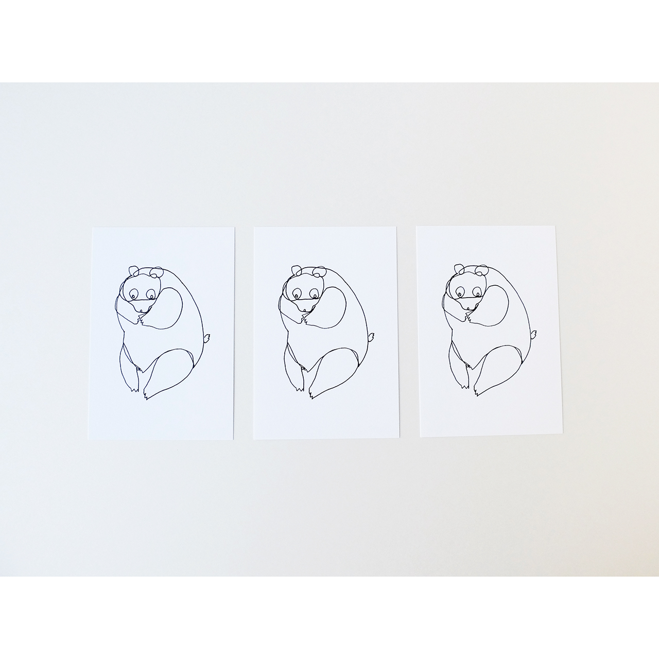 一筆書きのパンダ ポストカード 3枚セット Iichi ハンドメイド クラフト作品 手仕事品の通販