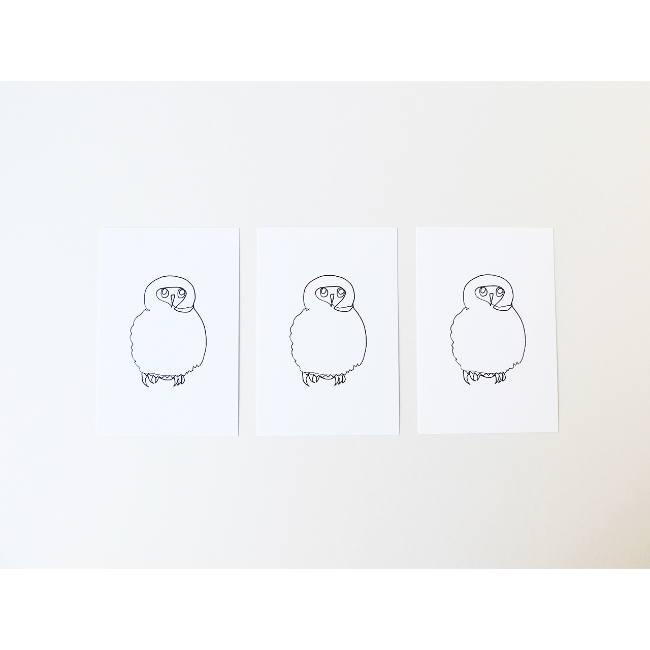 一筆書きのフクロウの赤ちゃん ポストカード 3枚セット Iichi ハンドメイド クラフト作品 手仕事品の通販