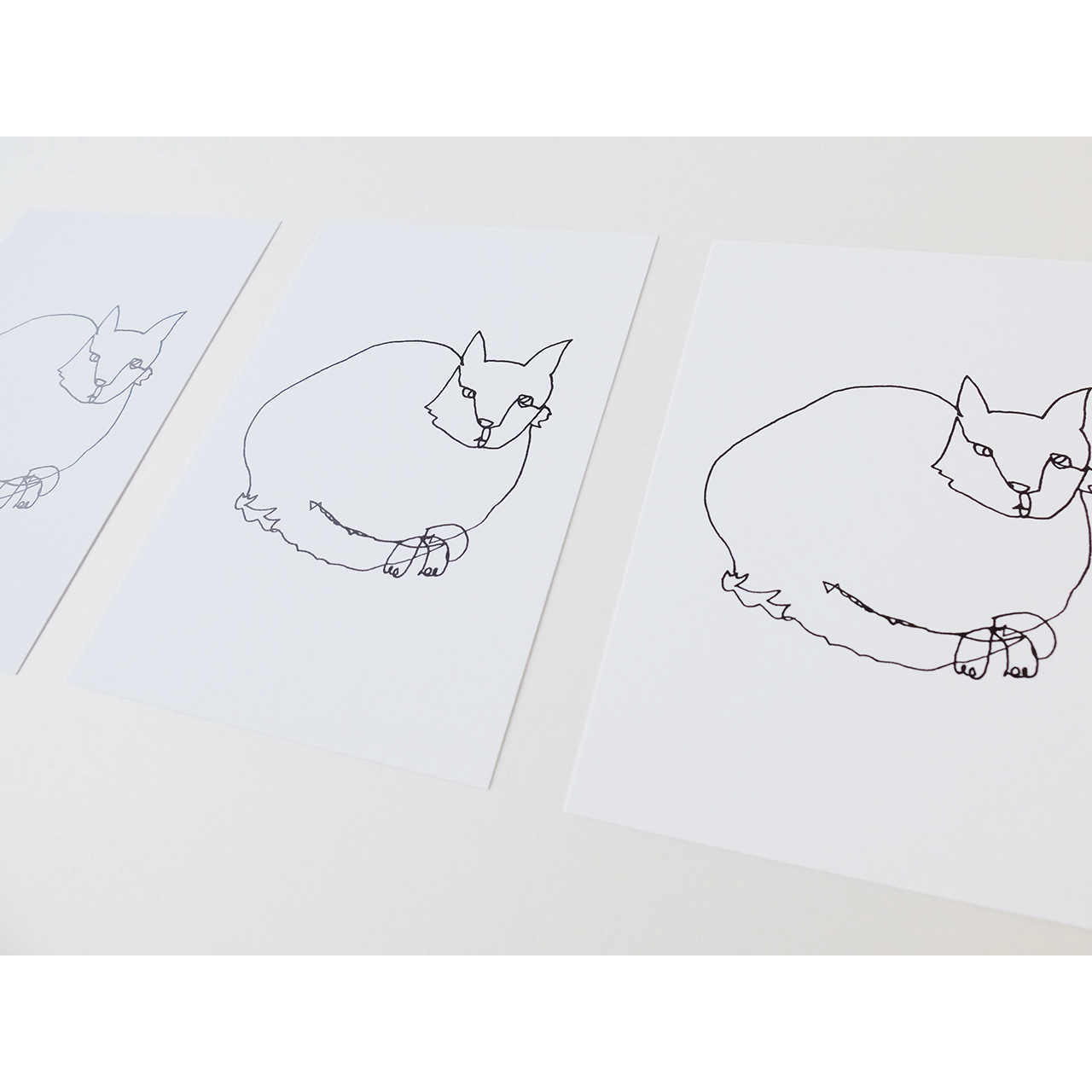 一筆書きの猫 ポストカード 3枚セット Iichi ハンドメイド クラフト作品 手仕事品の通販