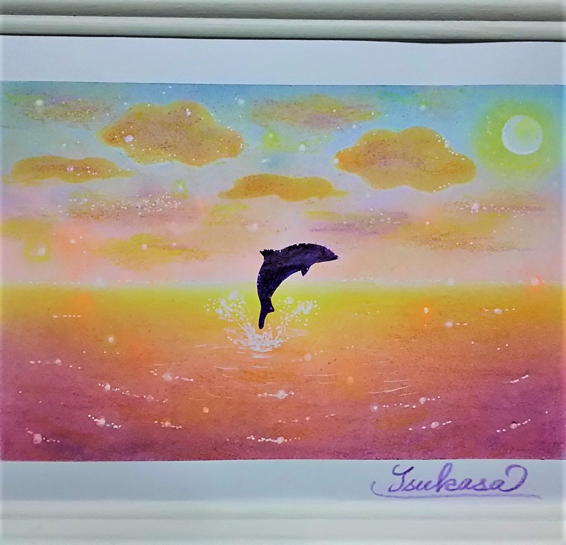 海とイルカのパステルアート トワイライト ドルフィン Iichi ハンドメイド クラフト作品 手仕事品の通販