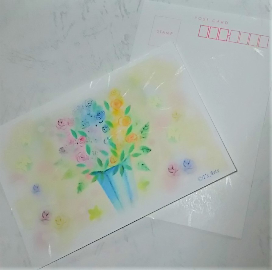 やすらぎの花束 ポストカード2枚セット 和紙 パステルアート イラスト Iichi ハンドメイド クラフト作品 手仕事品の通販
